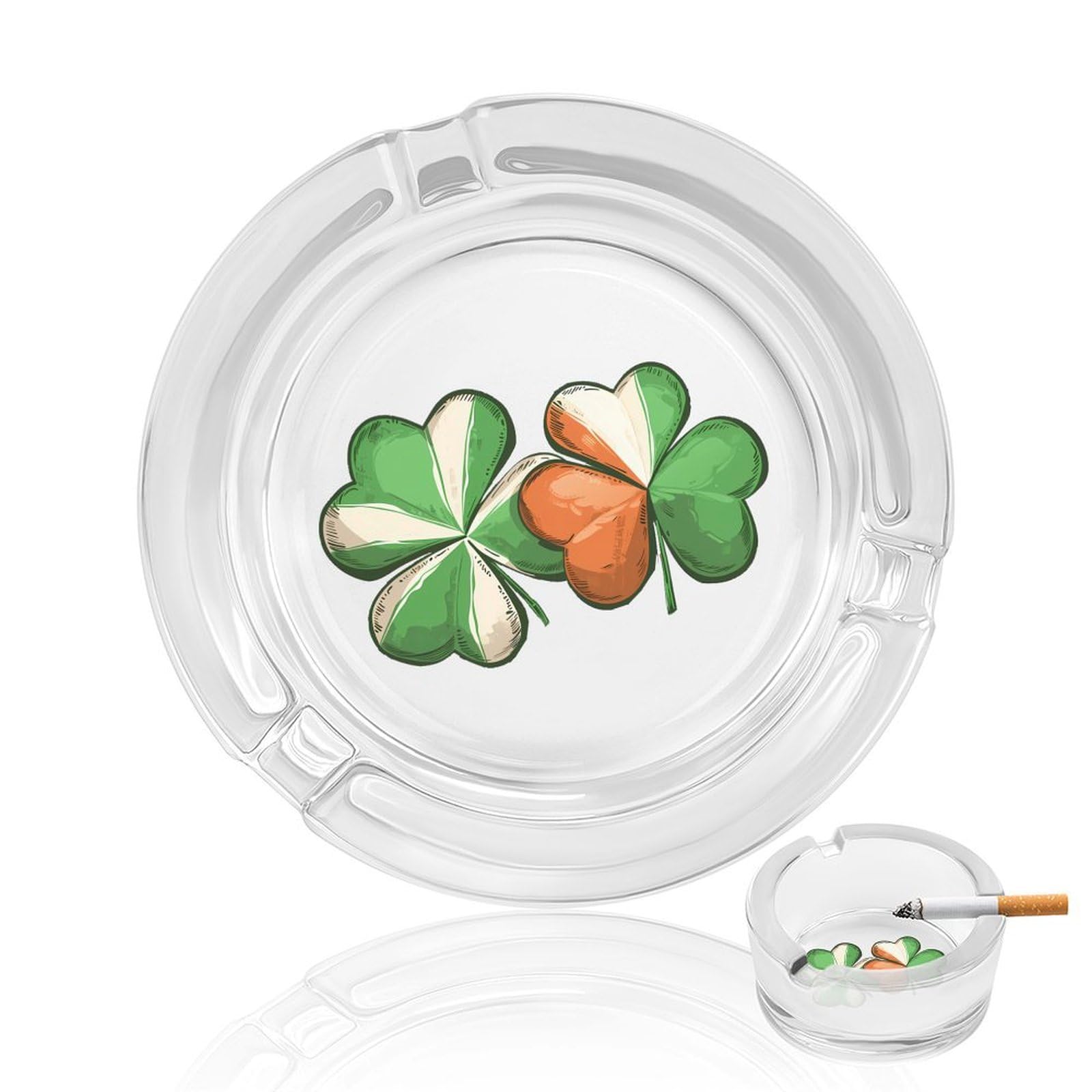 Irish Flag Shamrock Ashtray Portable Round Glass Outdoor Ash Tray for Home Office Garden Pub