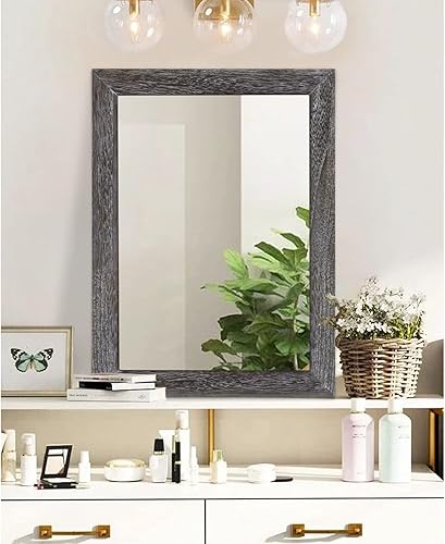 Vista 141 de AAZZKANG Espejos para pared, espejo colgante con marco de madera rústica, 20 x 16 pulgadas, decorativo para casa de campo, dormitorio, baño, sala