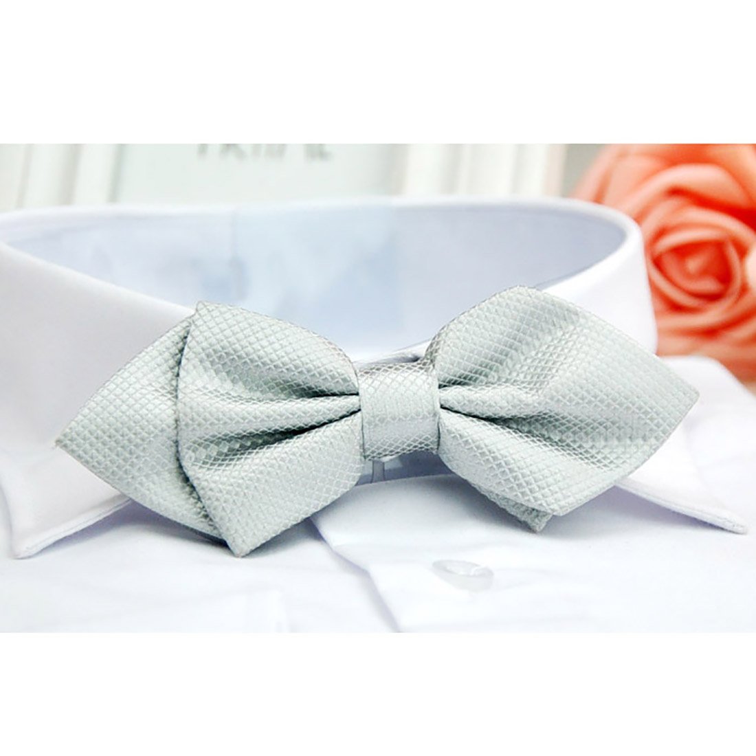 URSFUR Adjustable Boys Pre Tied Bowtie Solid Tuxedo Bow Tie Dress Up - light silver