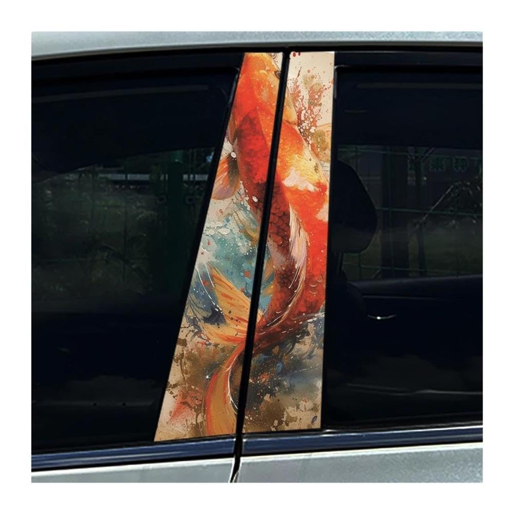 Body Parts 2PCS Auto Center Column Decals Graffiti Koi Carp Tiger Dragon Car B Pillar Sticker Waterproof(I)