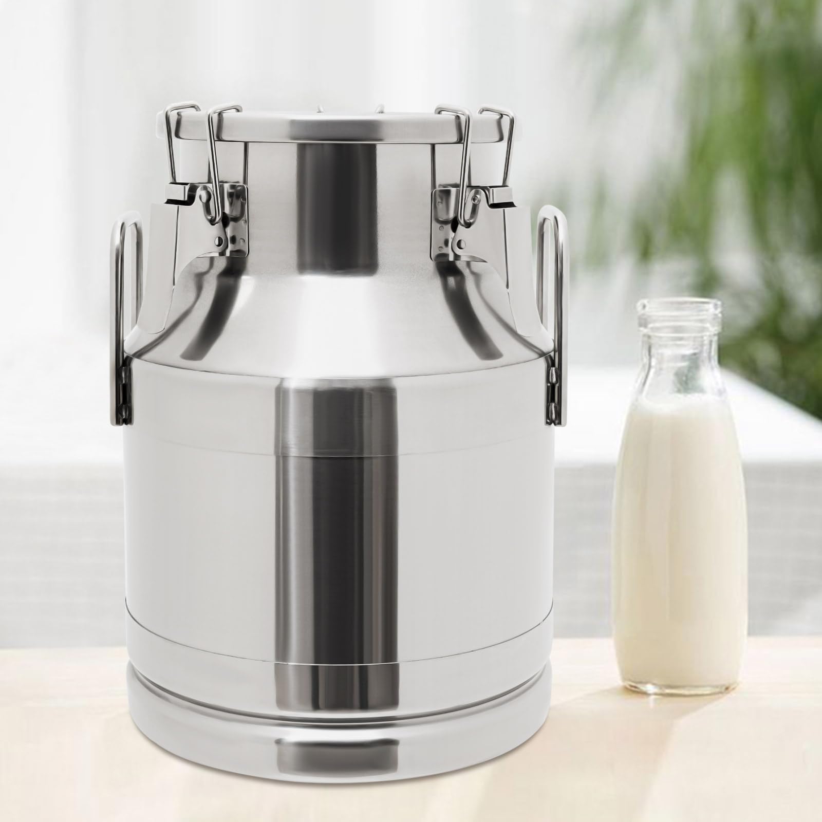 Jarra de leche de acero inoxidable 10L 201 con tapa y asa de transporte, cubo sellado con junta de silicona para transportar líquidos o para guardar