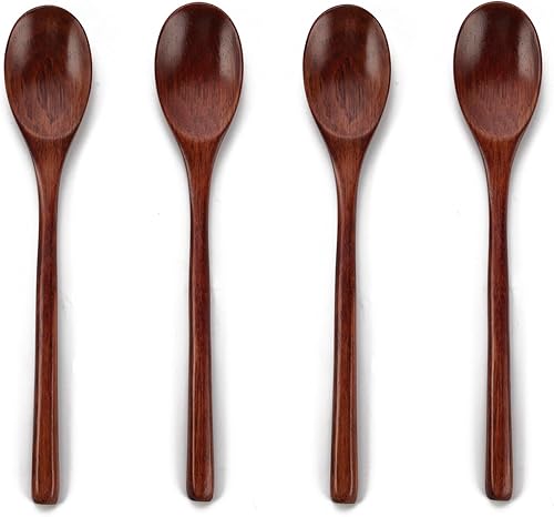 Cucharas de madera, 4 cucharas de sopa de madera de 9.25 pulgadas para comer, mezclar, agitar, cuchara de mango largo con utensilio de cocina de