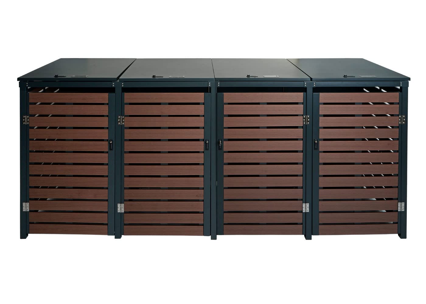 4x copribidoni box spazzatura rifiuti HWC-K14 84x264x119cm metallo WPC marrone