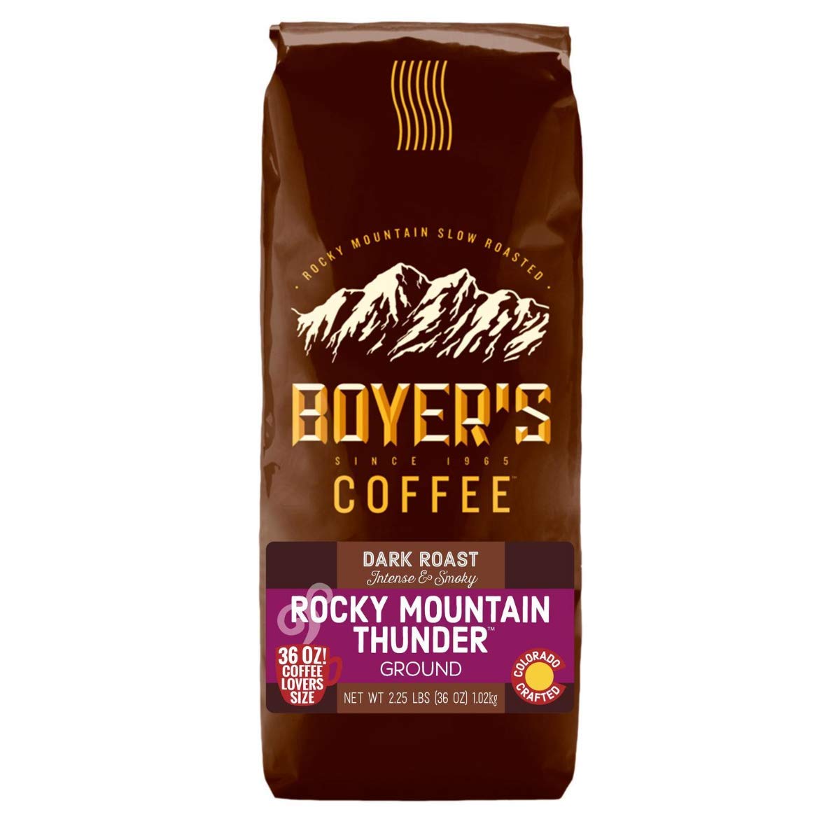 Boyer's Coffee, 36 oz Bag, Pick Your Flavor With Curated Recipes by Beying Malleyteen (Rocky Mountain Thunder, Ground)