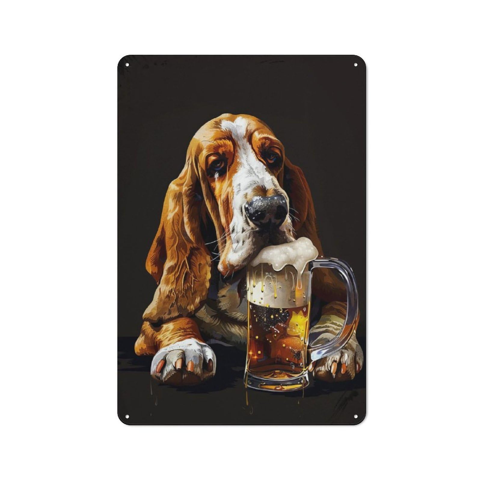 Junmoney Basset Hound Beer Rustic Metal Sign 30X20cm For Café Or Restaurant, For Vintage Wall Decor Fans, For Living Room And Hallway Decor