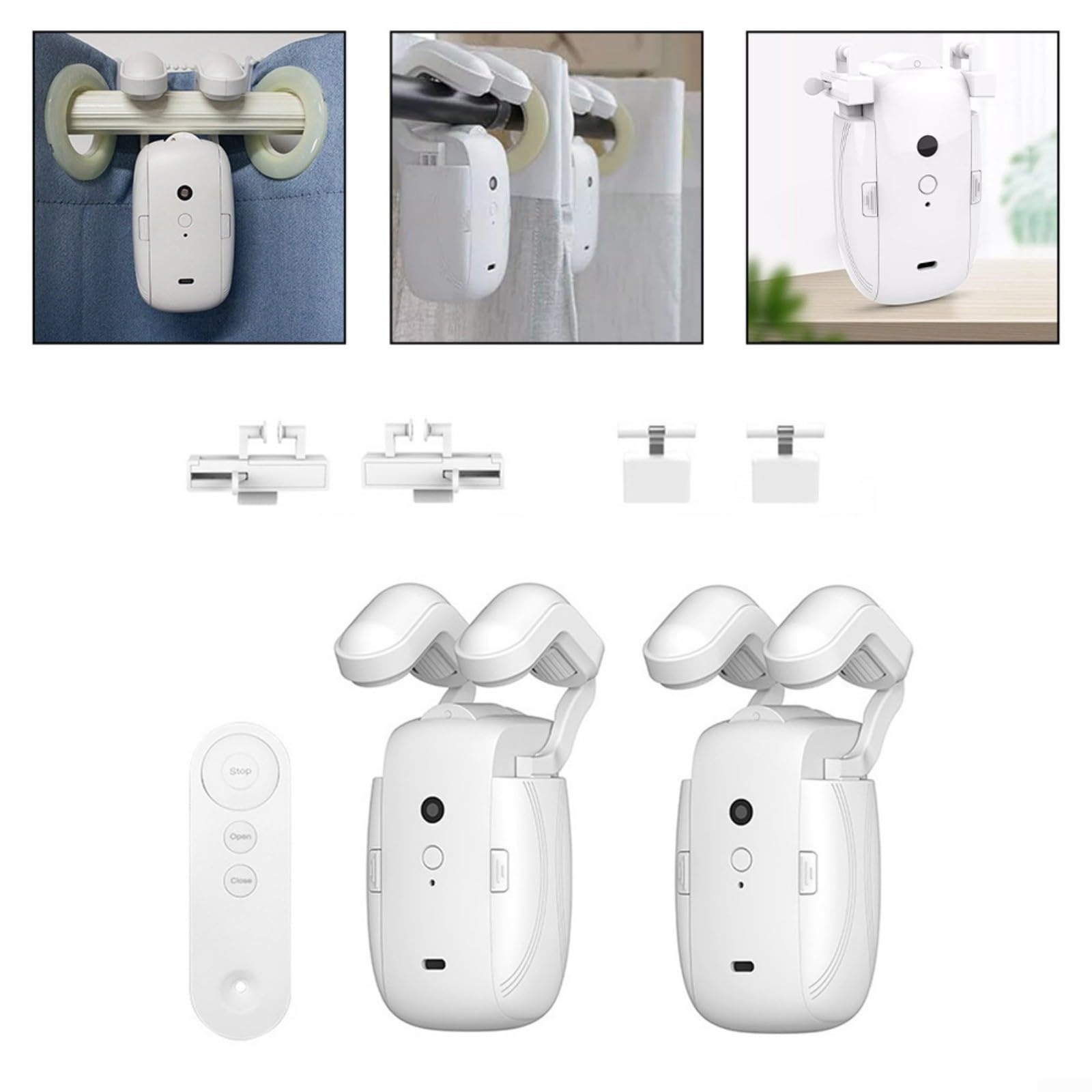 Cortina eléctrica, abridor automático de rieles de cortina con control remoto de motor, compatible con rieles Roman Rod TU para ventana de hogar inteligente (2 piezas)