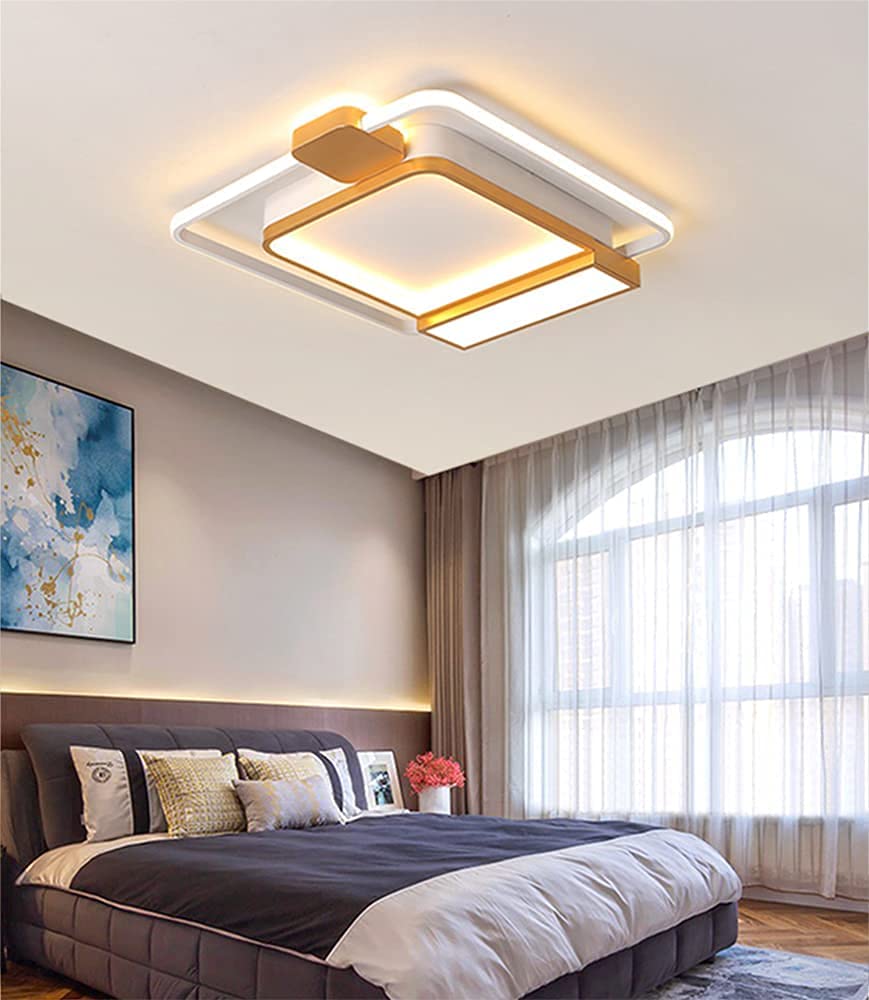 Żyrandol ściemnialny sufitowy LED, lampy sufitowe do sypialni z pilotem nowoczesny szykowny kwadratowy design oświetlenie sufitowe do salonu metalowa akrylowa lampa wewnętrzna opra