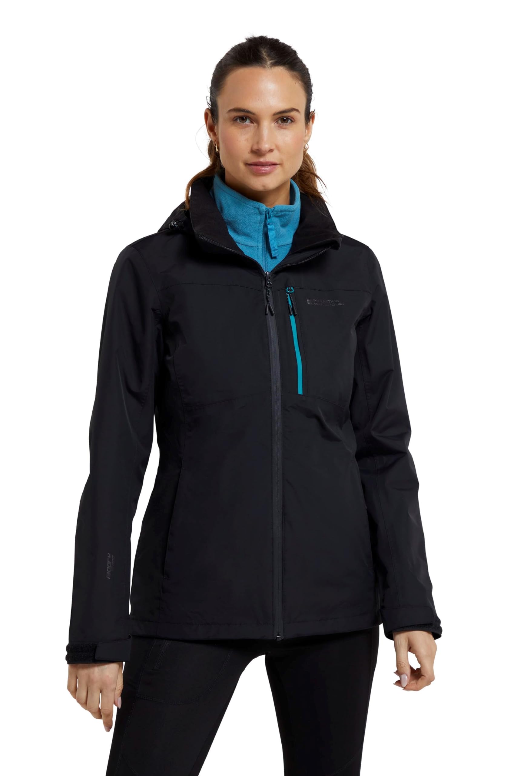 Mountain Warehouse Women's Black Rainforest Jacket -Waterproof Rain Coat With Pockets & Adjustable Hem, Mesh Lined, Packaway Hoodie - For Autumn, Winter & Outdoors Jet 20 Plus