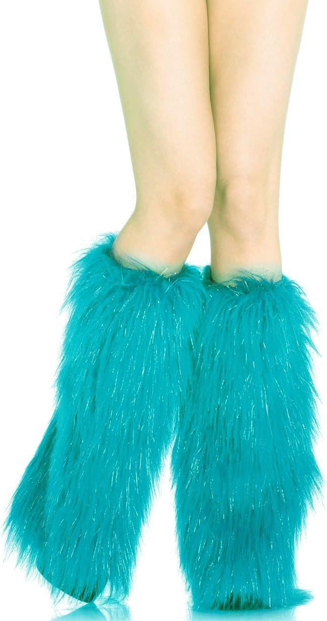 FHQHTH Fuzzy Faux Fur Leg Warmers Fur Heels Long Boots Cuff Cover has Elasticity One Pair Dionysia Boot cover Carnival 18"