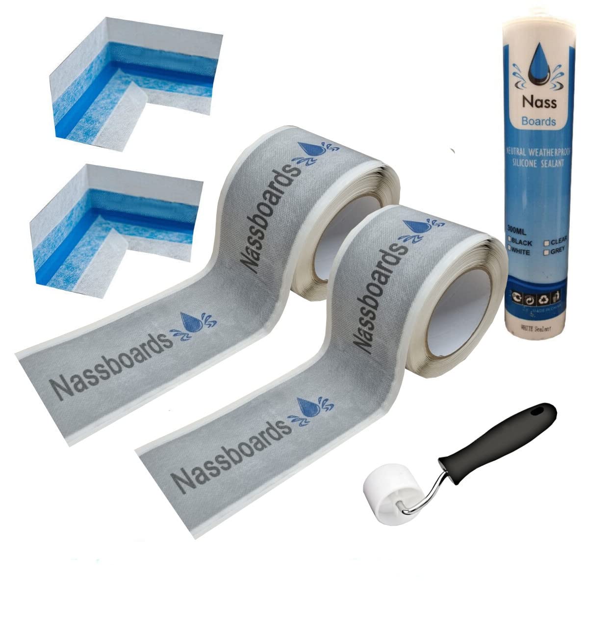 Nassboards Waterproof Tanking Kit System WSK for Wetrooms, Bathrooms, Kitchens and Waterproofing โ Perfect for Wet Zones, Tiling Showers, Preventing Moisture (Sealing Kit)
