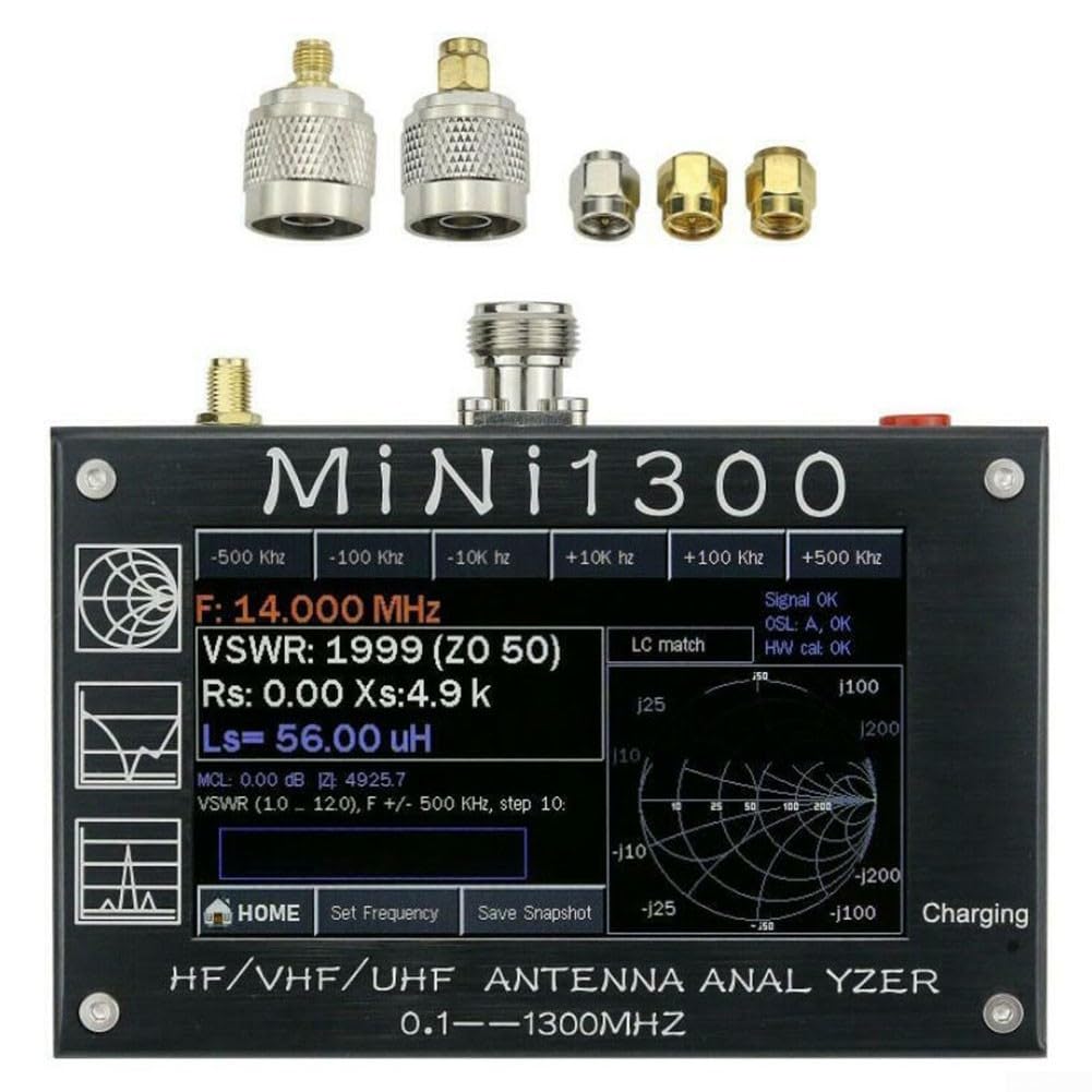 Mini1300 Analysegerät, 0,1–1300 MHz HF/VHF/UHF SWR Messgerät mit 10,9 cm LCD für Ham Radio