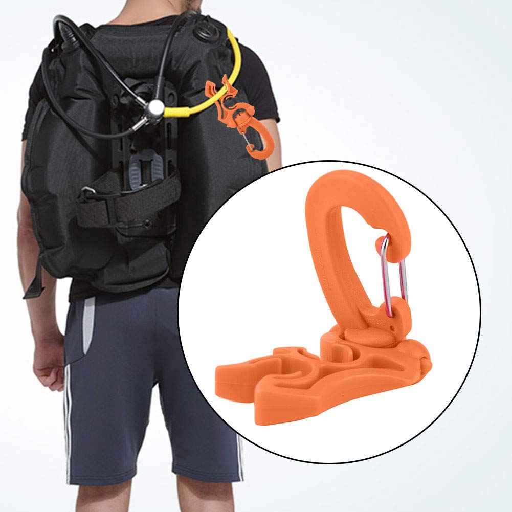 FUZHUI Diving Double BCD Hose Holder, Regulator Retainer Buckle Hook, Snap On for Stable Dive Equipment Hoses, 360° Rotatable and Foldable, Excellent Quality PP and (Orange)