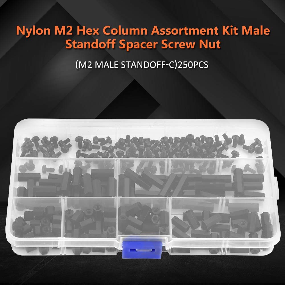 Kit De 250 Separadores Hexagonales De Nylon M2 Y M3 – Macho Y Hembra, Con Tuercas Y Tornillos, Ideal Para PCB Y Placas Electrónicas, Incluye Caja Organizadora