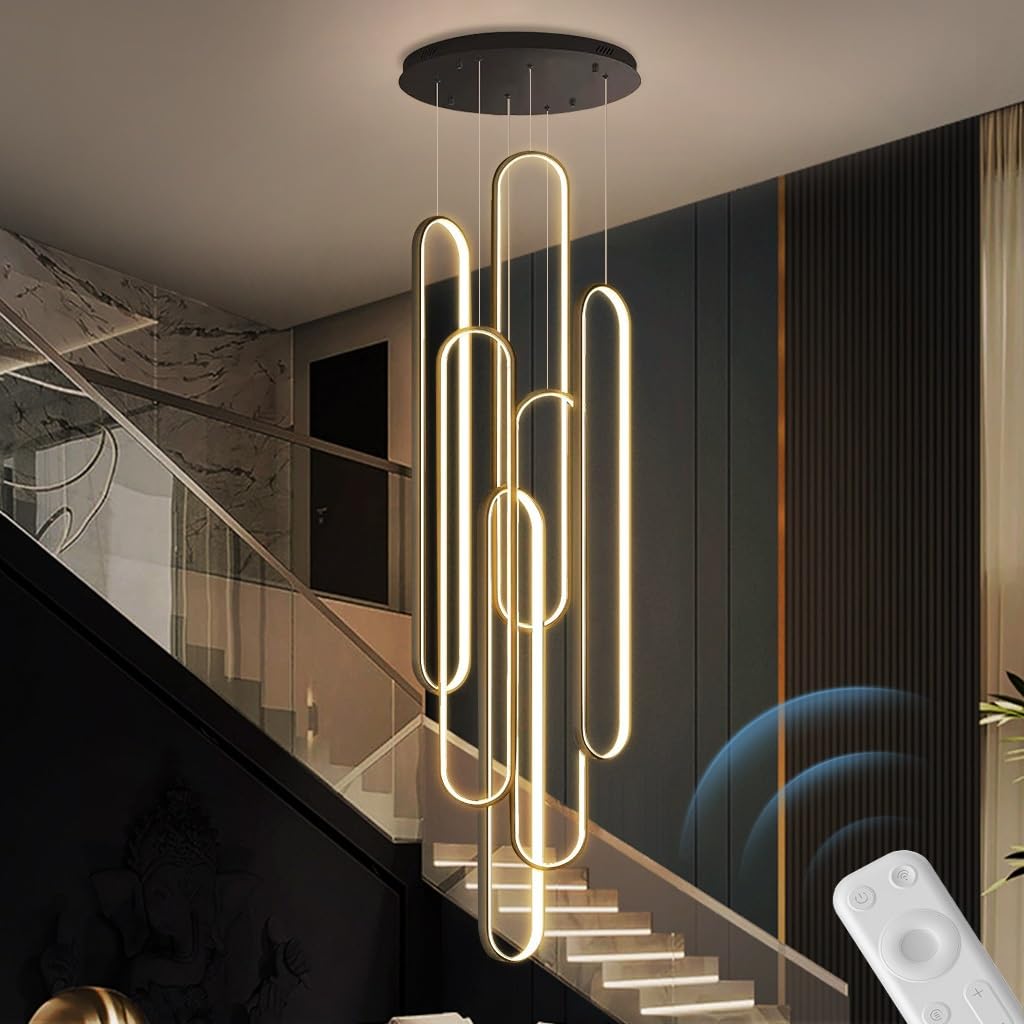 Lustre LED géant moderne de 80 cm pour escalier et grand salon avec télécommande