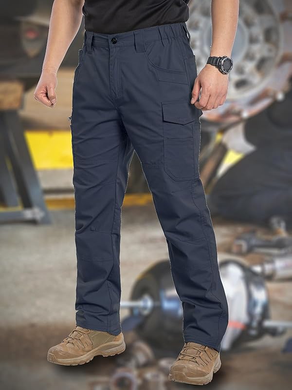 CARWORNIC Men's Stretch Work Pants Water Resistant Flex Cargo Pants Lightweight Elastic Ripstop Hiking Military Tactical Trousers EDC Operator Workwear Utility Pants Navy Blue by CARWORNIC - Image 3
