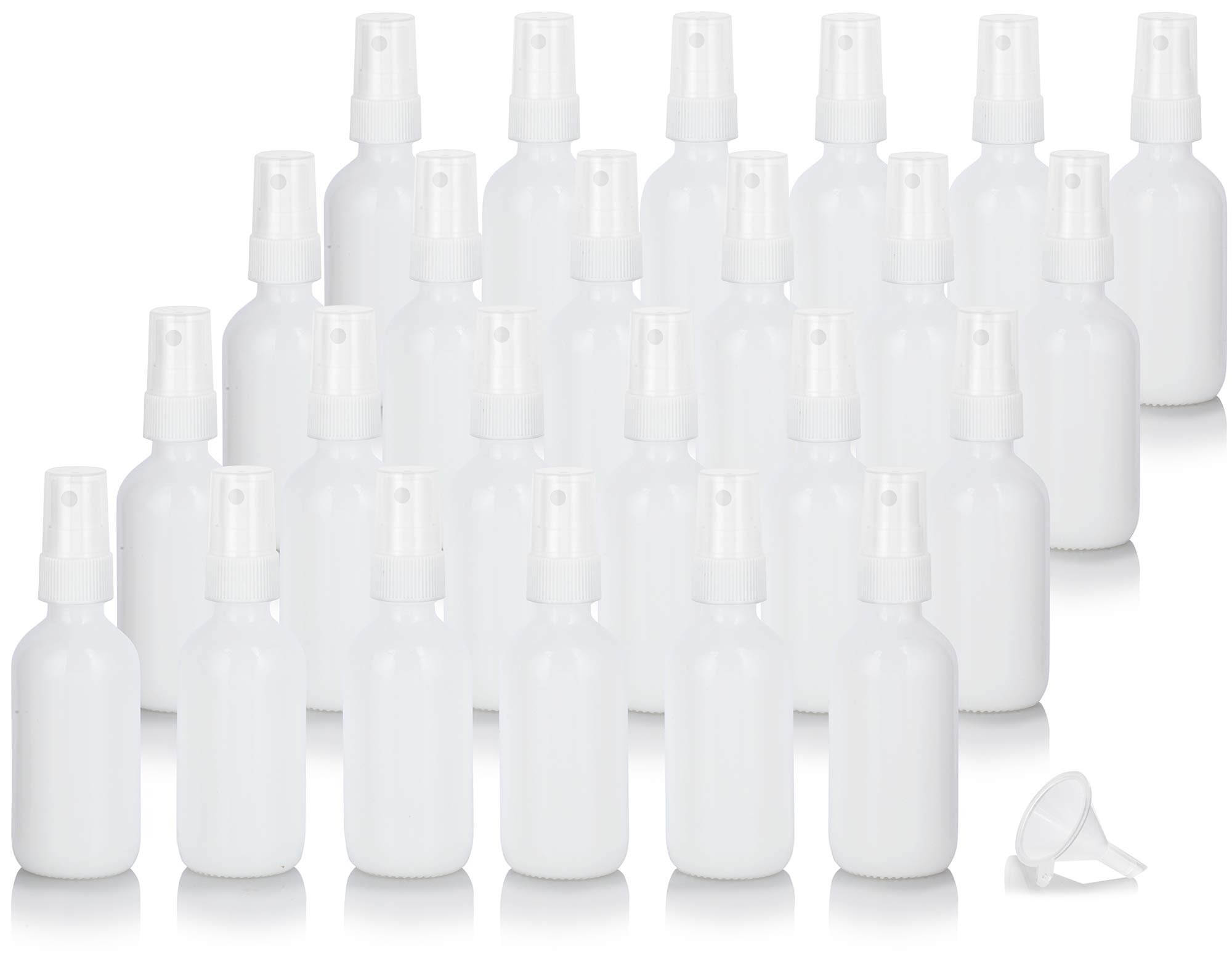 60 ml opal białe szkło Boston okrągły biały drobny mgiełka spray pusty pojemnik na butelkę (24 szt.) + lejek