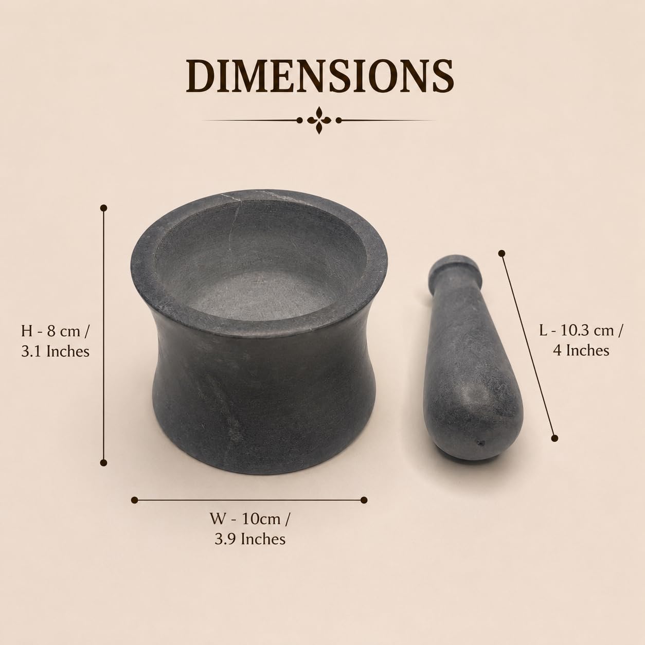 Mörser und Stößel, hergestellt aus robustem, poliertem Hartstein, Natursteinmahlwerk für Gewürze, Pasten, Kräuter, Würzmittel usw. (Dual Side Classic)