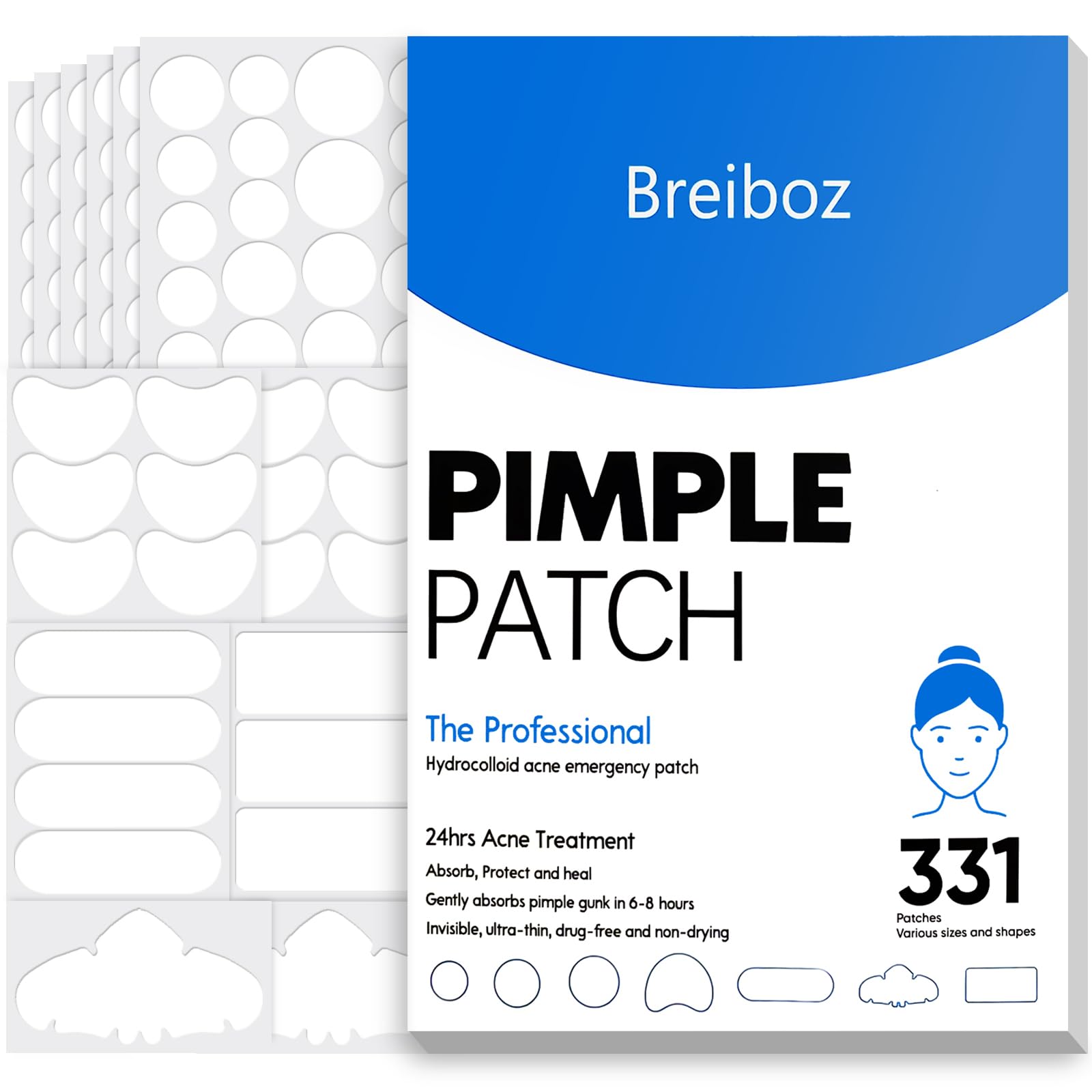 Large Pimple Patches for Face 331 Patches-7 Size,306 Round & 25 XL Acne Patches,Zit Patches Skincare Hydrocolloid Bandages Big Spot Covers with Tea Tree, Salicylic Acid & Cica Oil|Bigpack, Larger SizeClimatePartner certified