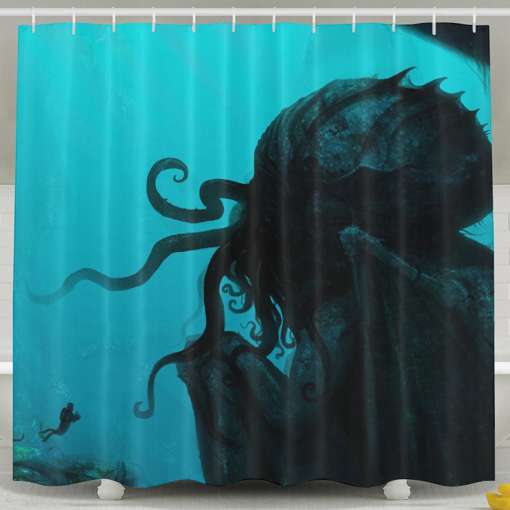 Cthulhu Fantasy Art Underwater Bathroom Decor Collection Fabric Shower Curtain Mildew Resistant Waterproof Standard Shower Curtain for Bathroom 60 X 72Inch