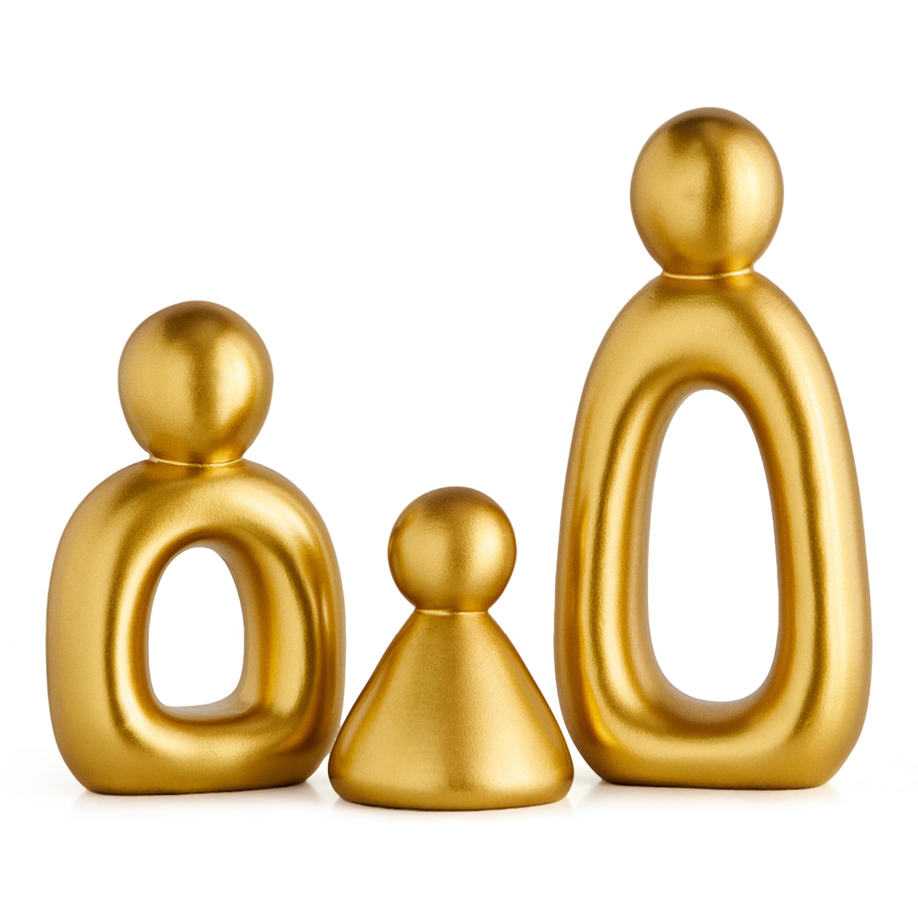 Lot de 3 figurines familiales en résine dorée pour la décoration du salon