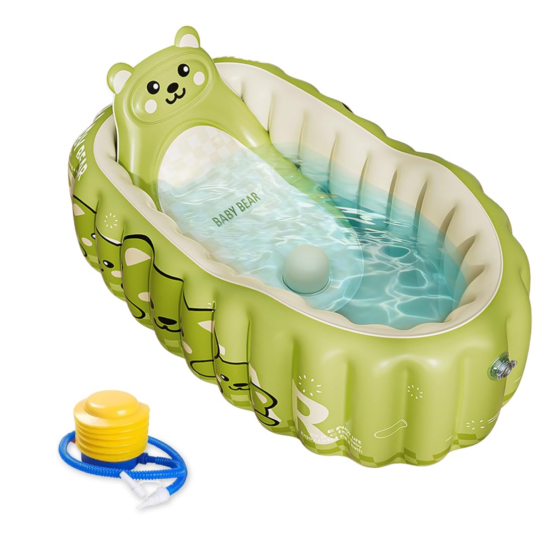 WRQIOO Aufblasbare Badewanne Kinder, Aufblasbare Babybadewanne mit Rückenlehne, Aufblasbare Baby Badewanne zum Sitzen & Eingebauter Luftpumpe, 90x58x34cm Faltbarer Duschbecken Kinder(Grün)