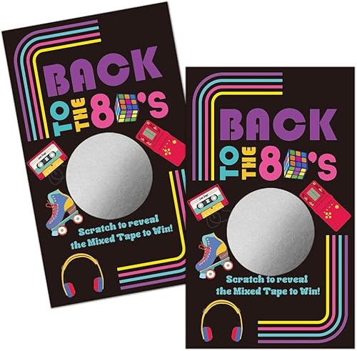 Haizct Paquete de 50 tarjetas para raspar con temática de Back to the 80, consola retro mixta para baby shower, fiesta de cumpleaños, lotería, juego