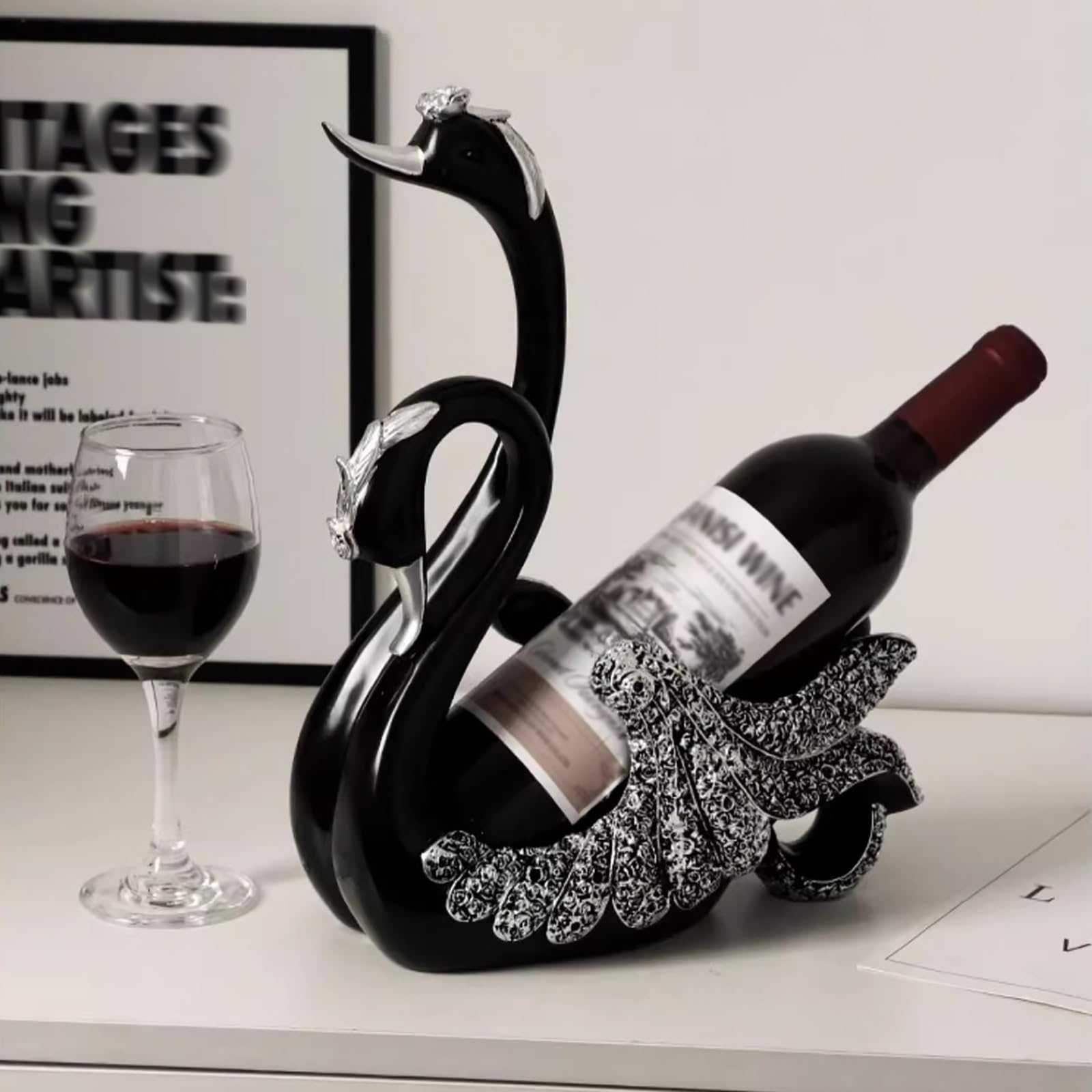 Botellero Swan, adecuado for sala de estar, cocina, entrada, estudio(Black)