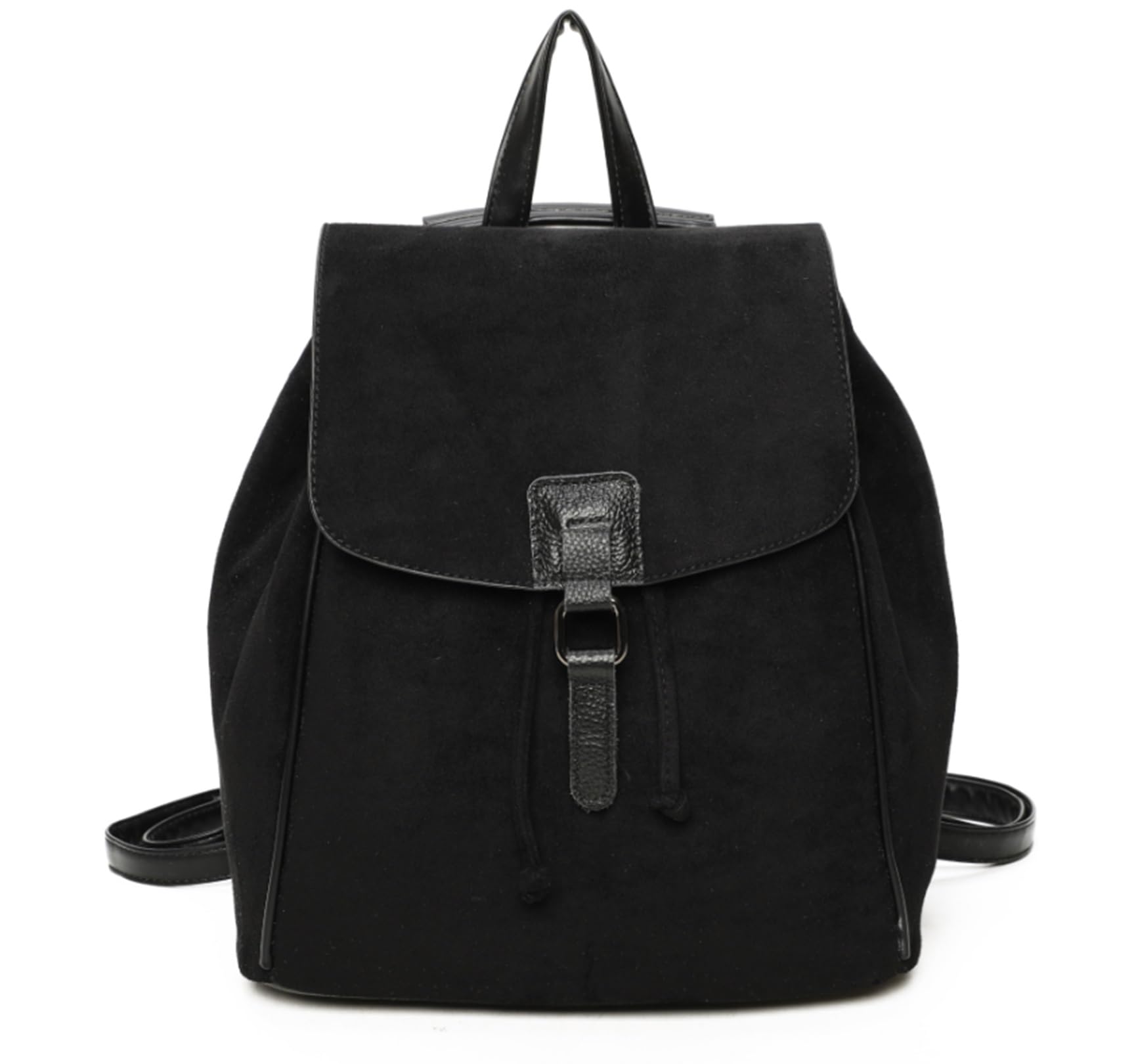 Leahward Women's Black Faux Suede Backpack, Large Drawstring Rucksack, Casual Daypack (Black)