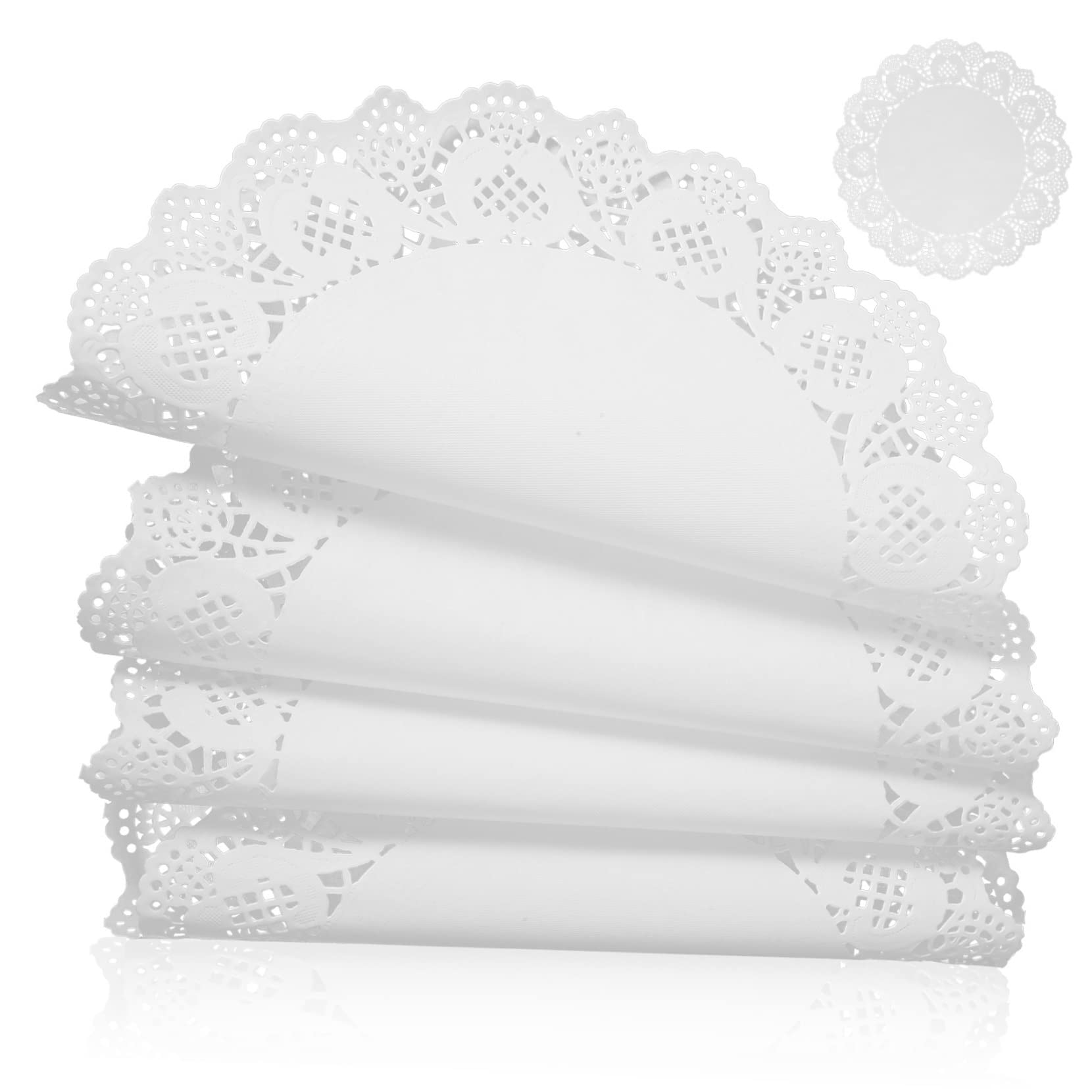 KICHOUSE Set of 100 Lace Paper Doilies Round Placemats for Baking Cupcakes and Decor White Paper Doilies for Crafts