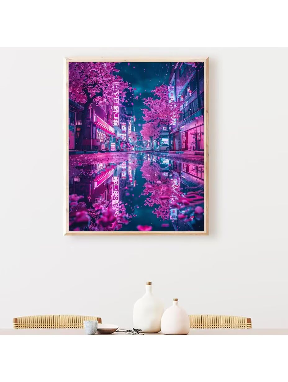 Peinture Numero Adulte Cherry Blossoms Japan - Activité Manuelle Adulte - Peinture Aquarelle - Loisir Creatif Adulte - Kit Loisir Créatif Enfant - Dès 172 Ans 70x95cm sans châssis en bois 4136-D