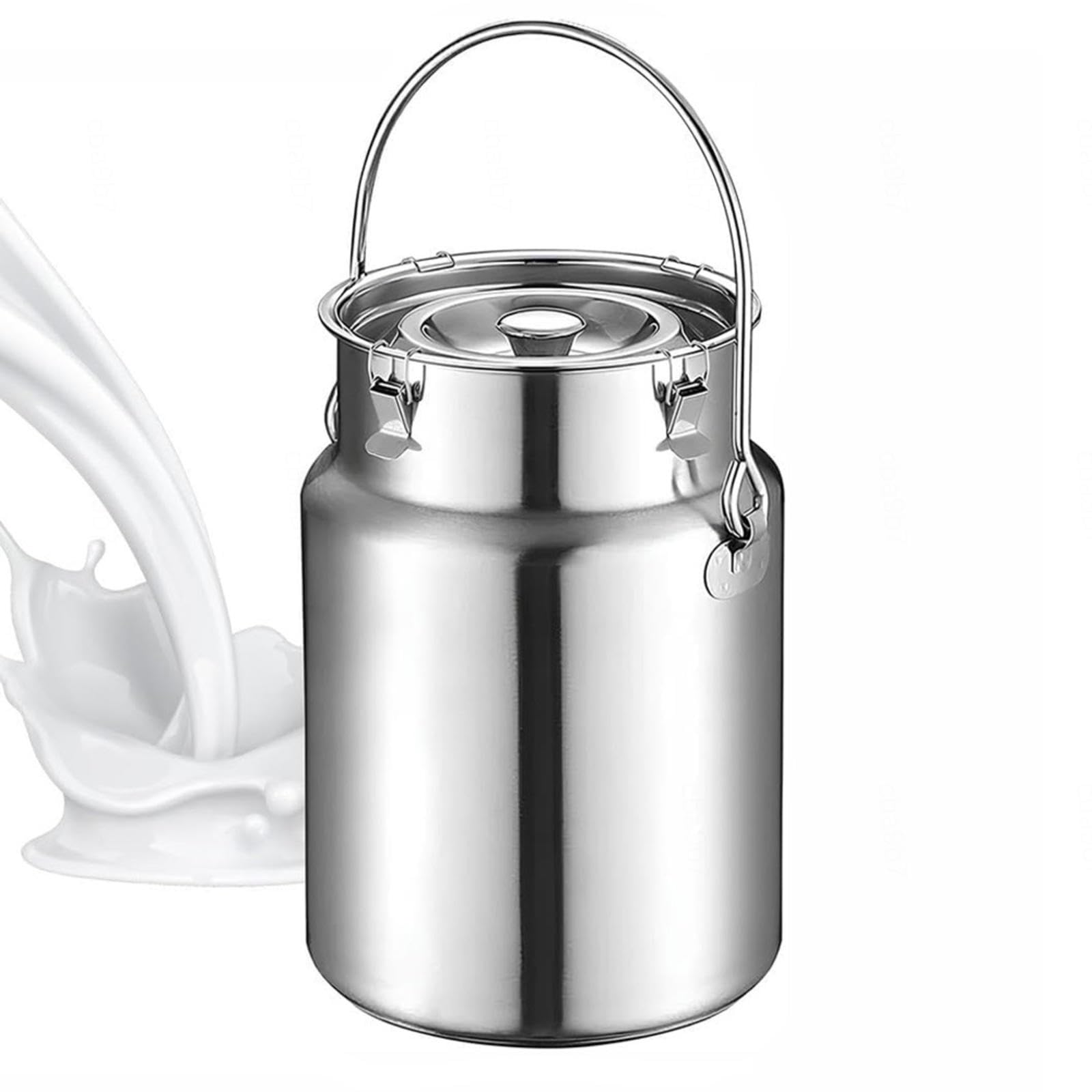 Milk Stainless Steel Bucket Milk Pitcher Can with Lid Milk Churn Wine Pail Bottle Tea Barrel Milk,10Liters