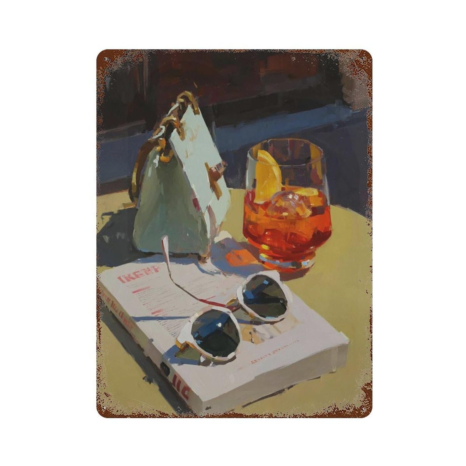 xiaoxiaoshen Negroni Still Life Modern Painterly Cocktail Bar Wall Decor Art Metal Tin Poster Modern Home Decor Art Home Bar Shop Decorations Vintage Sign 40x30cm