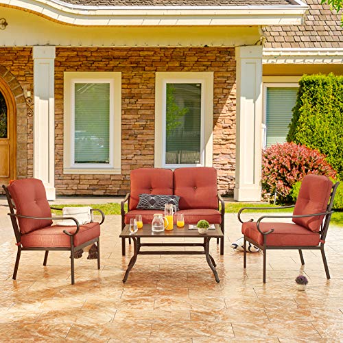 PatioFestival-Patio-Furniture-Set-4-Piece-Outdoors-Sofas-with-63-Inch-Cushion-Metal-Bistro-Conversation-SetBurgundy-Red PatioFestival Patio Furniture Set 4 Piece Outdoors Sofas with 63 Inch Cushion Metal Bistro Conversation SetBurgundy Red