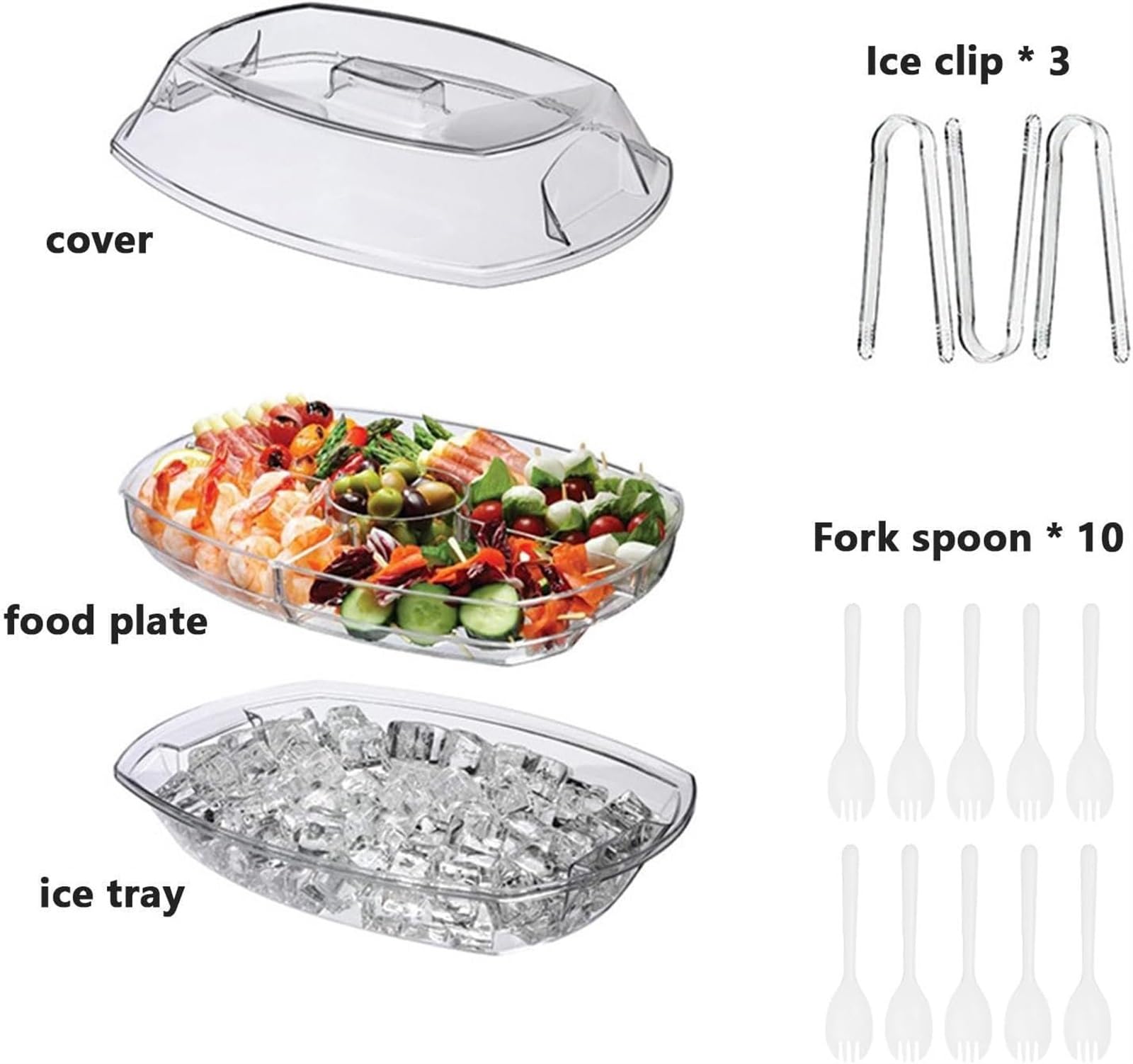 DEAYOU Vassoio per servire il ghiaccio a 4 sezioni con coperchio ribaltabile per feste piatti da portata all'aperto con vassoio refrigerante per antipasti frutta verdura insalate picnic snack