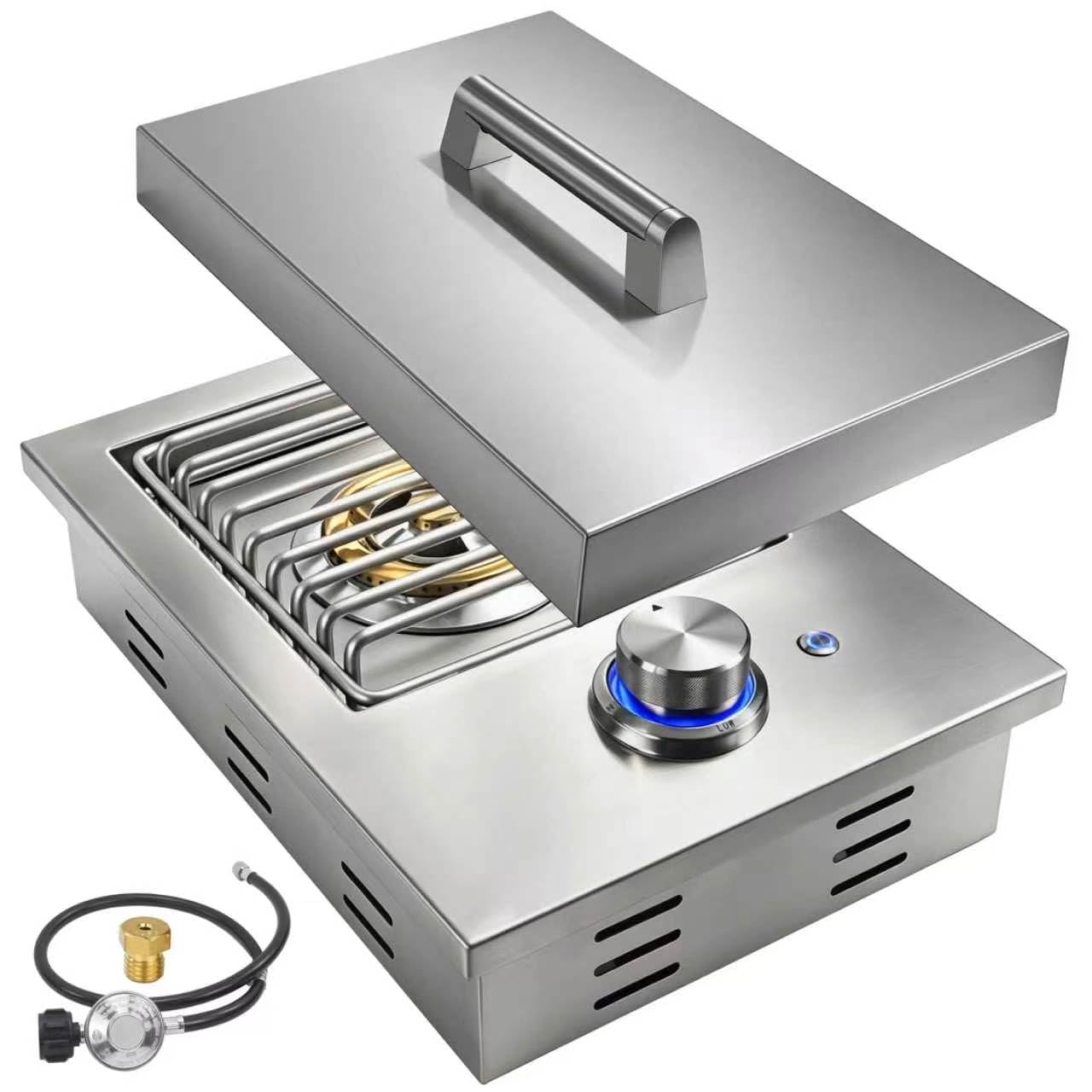 Built-In Single Side Burner for Outdoor Kitchen with Cover，LED Control Knob