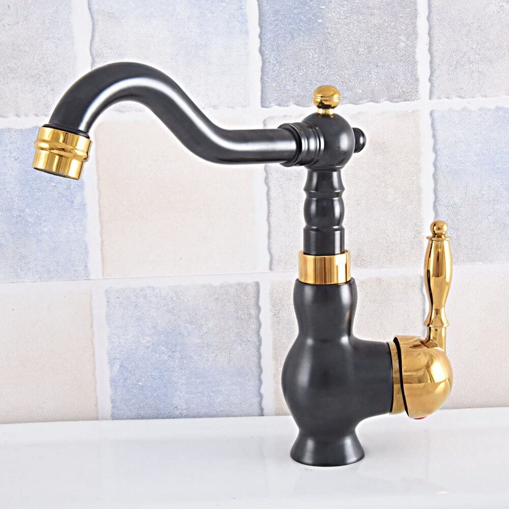 Robinet lavabo laiton noir et or rotatif chic pour vasque de salle de bain haut de gamme