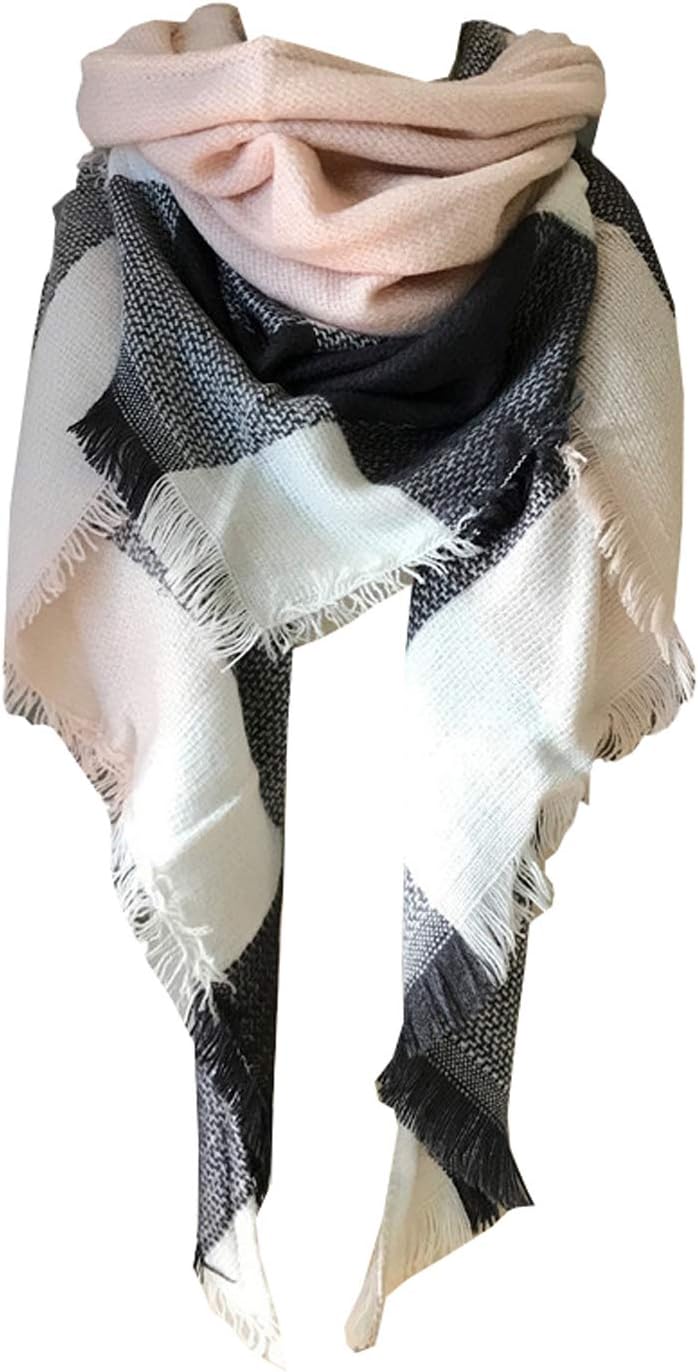 Womens Warm Long Shawl Winter Wraps Large Scarves Knit Cashmere Feel Plaid Triangle Scarf