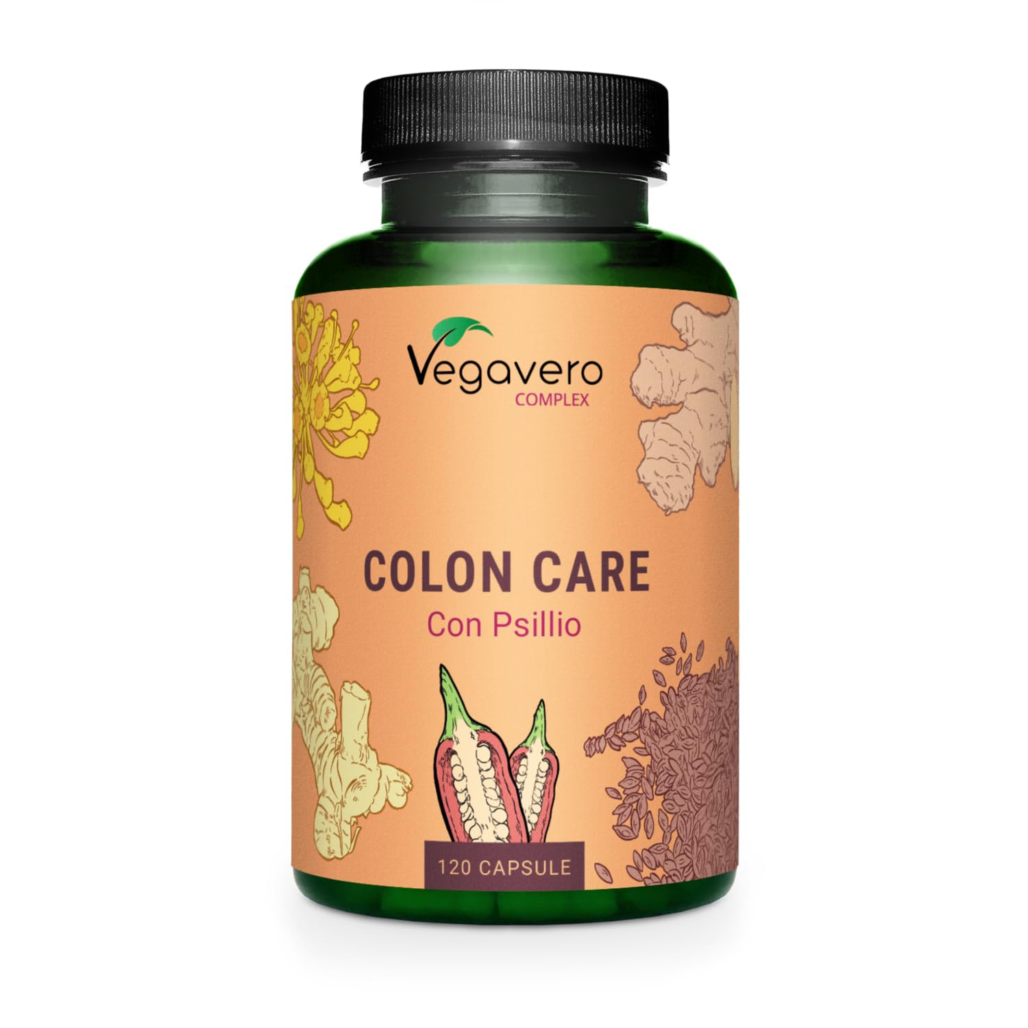 COLON CARE | 120 capsule | 100% Naturale con Psillio, Zenzero, Finocchio e Fermenti Lattici | Prodotto in Germania | Vegan e Senza Additivi | Vegavero