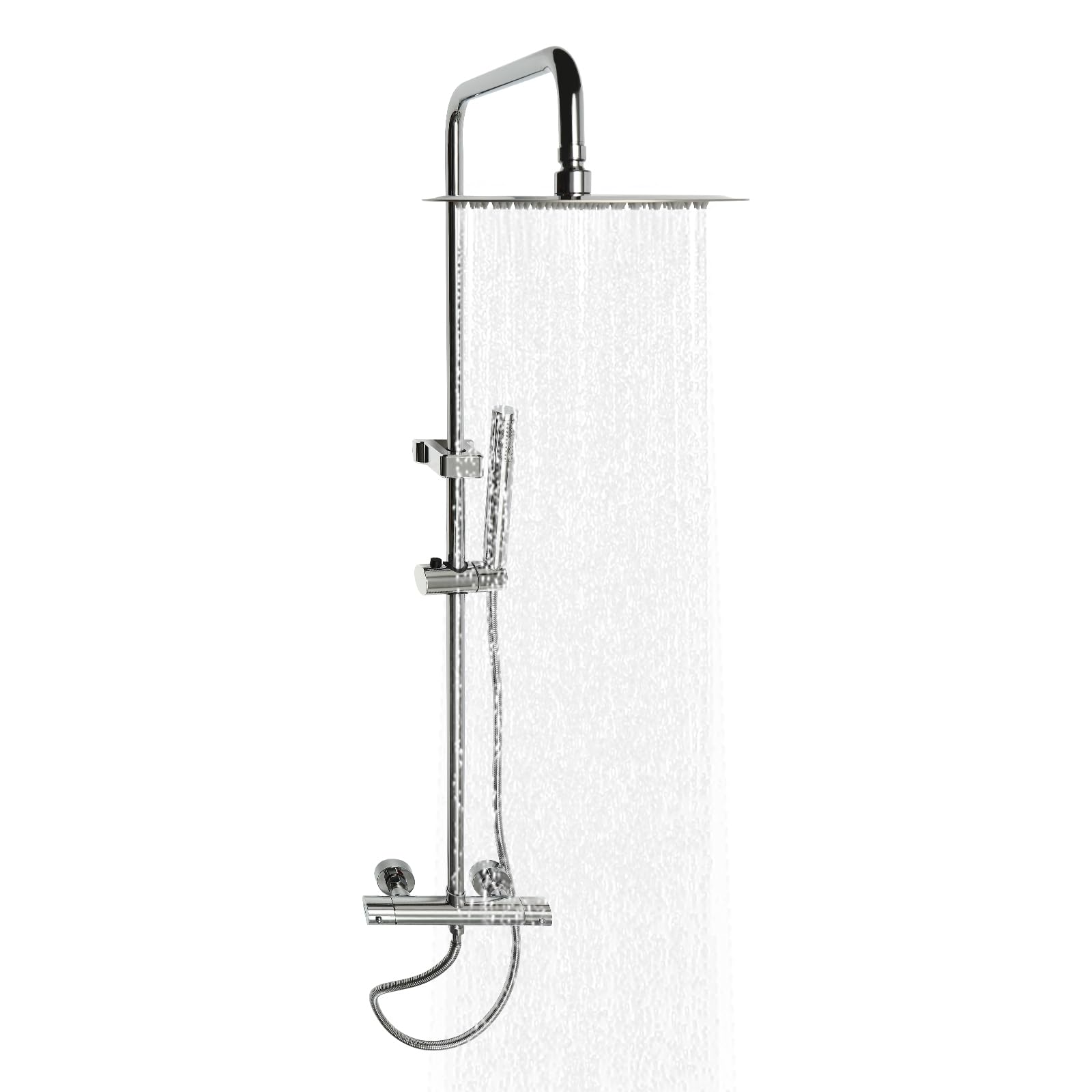 de ducha con termostato, grifo de ducha plateado, juego completo, barra de ducha de acero inoxidable, ducha de selva, completo para juego de ducha, altura ajustable