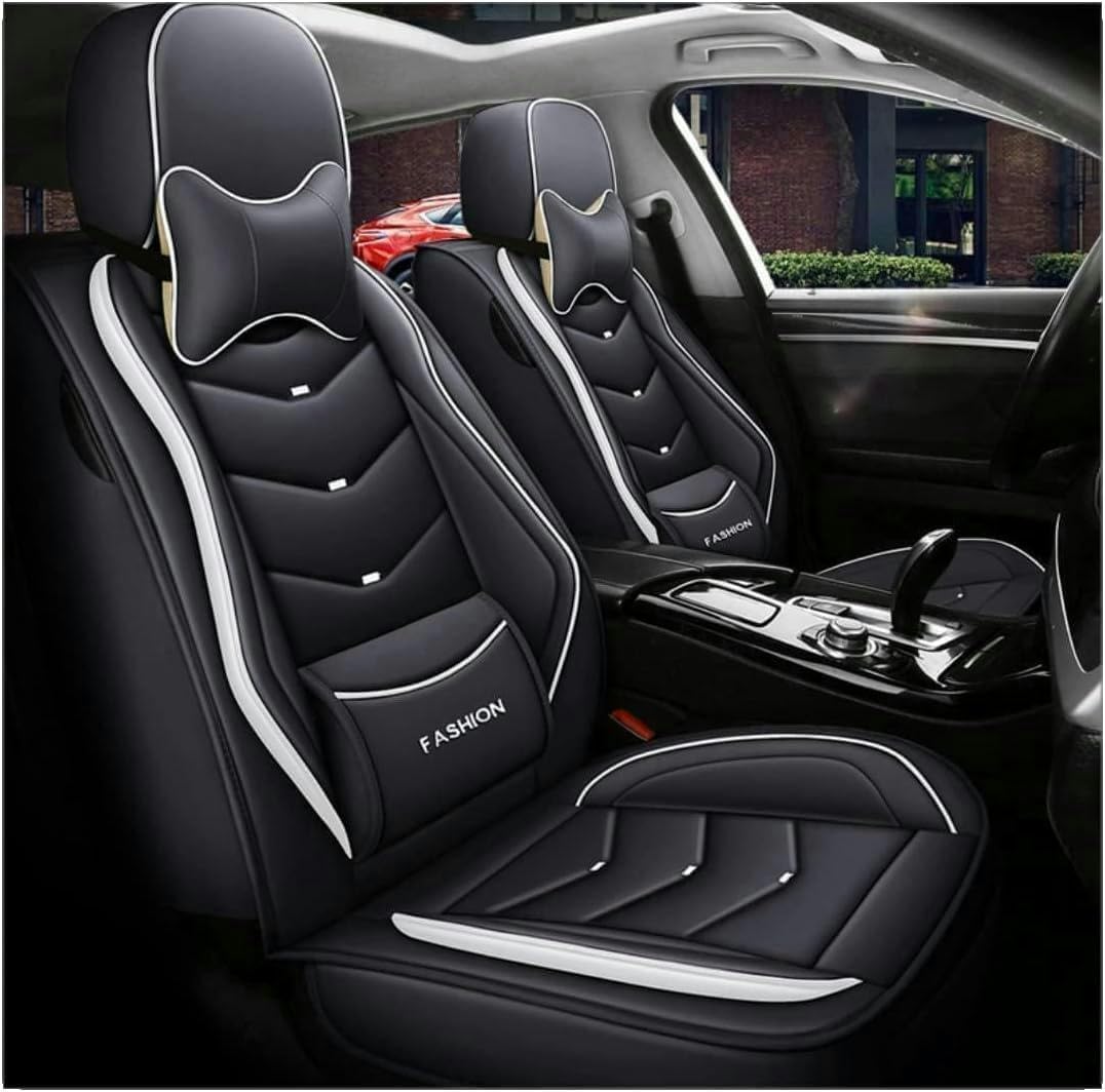 KUTRST Universal Car Seat Covers for Audi A6 / A6 C7 / A6 C5 / Q7 / A3 8V / A1 / A7 / A8,To Fit Most Cars Protector Accessories,Black and white