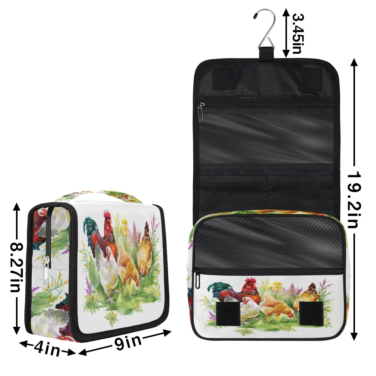 Kurczaki podróżna kosmetyczka kurczaki kogut torba do mycia torebka unisex wiszące przybory toaletowe organizer kosmetyczny, wielobarwny, Jeden rozmiar