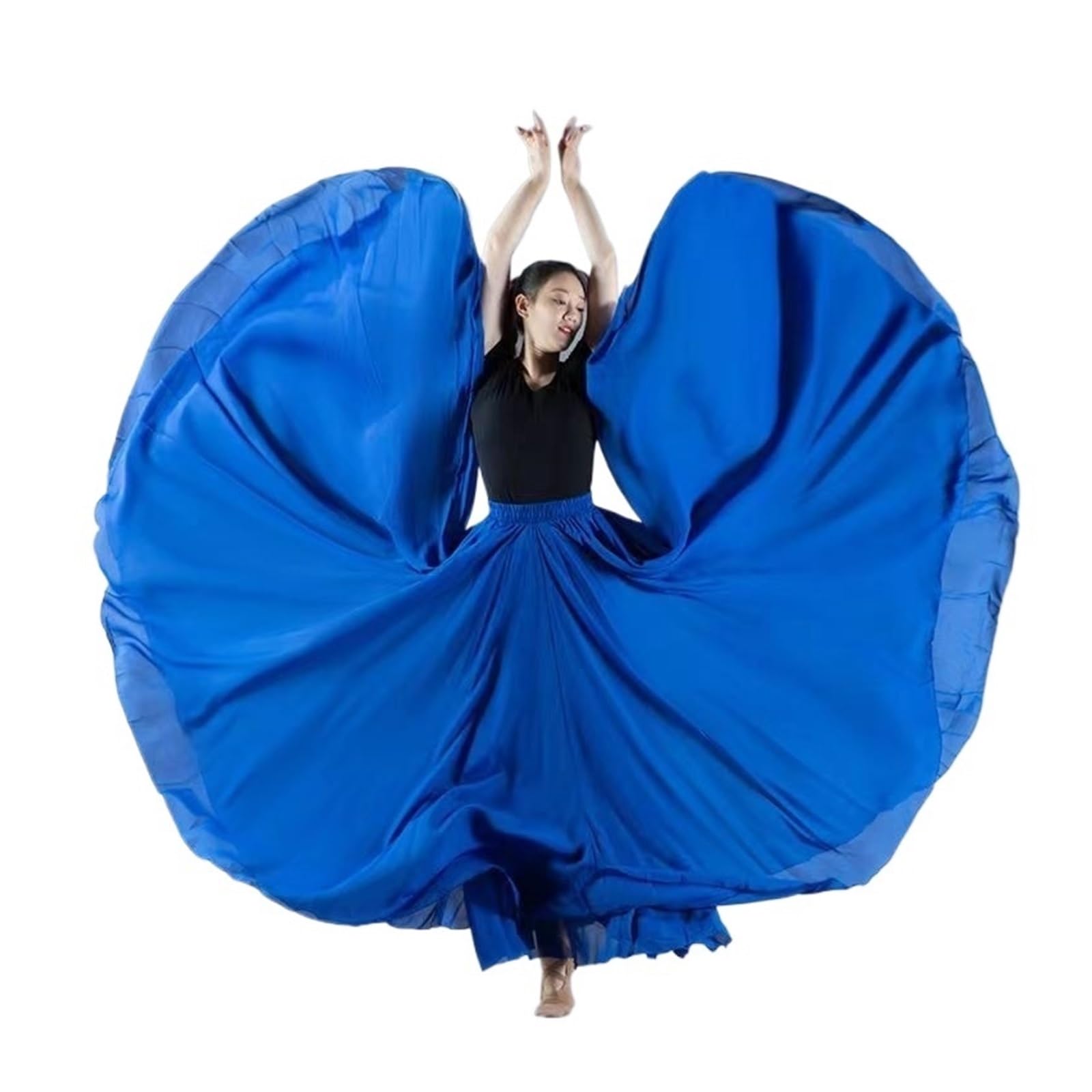 720-Grad-Tanzrock for Damen, einfarbig, hohe Taille, Chiffon, Bühnenauftritt, großer Swing-Langrock(Dark Green,S Length 85cm)
