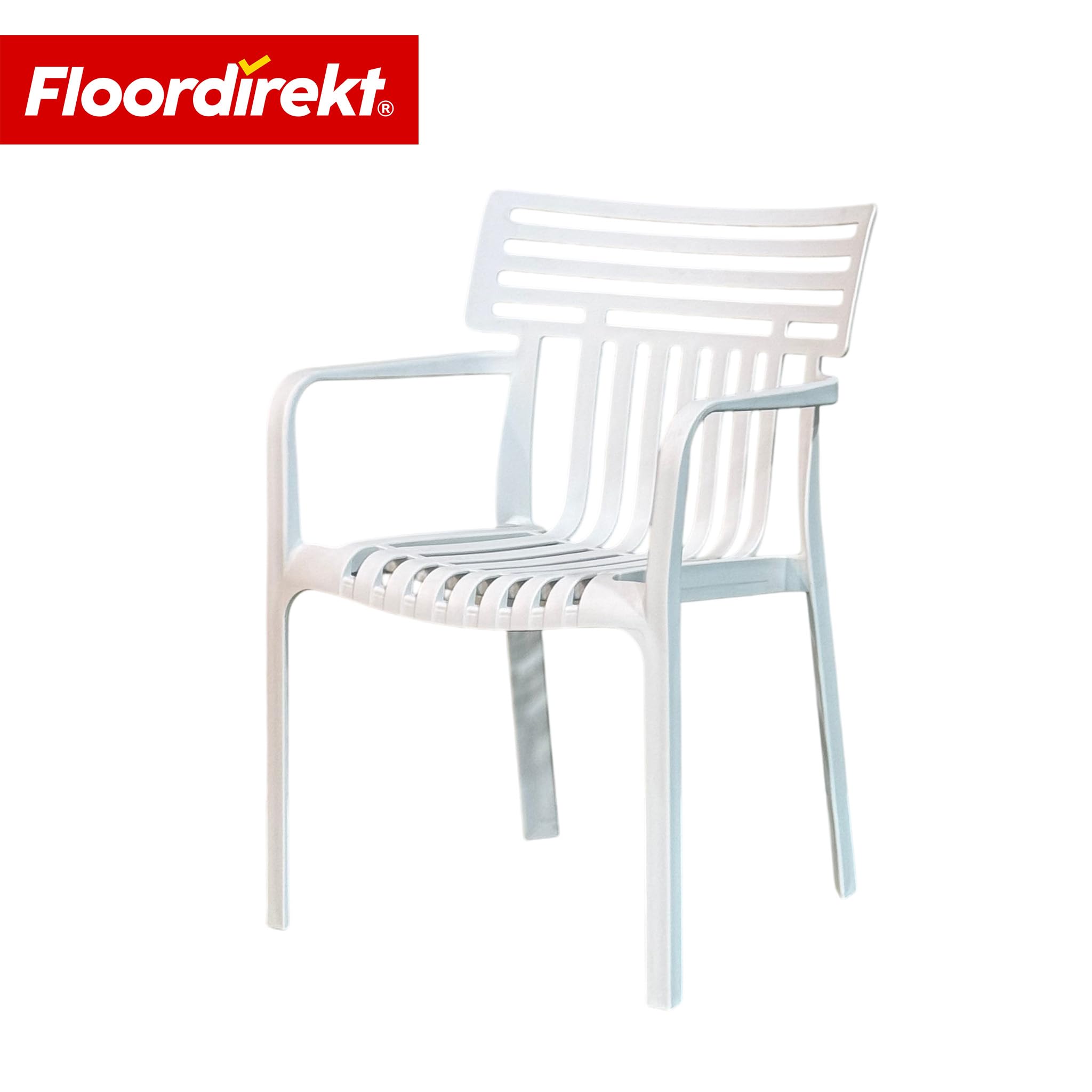 Floordirekt Sedia da Giardino Terrano con braccioli – Sedia Design impilabile, Bianca, Resistente alle intemperie e ai Raggi UV, Portata Fino a 200 kg, per Balcone, terrazza e Giardino