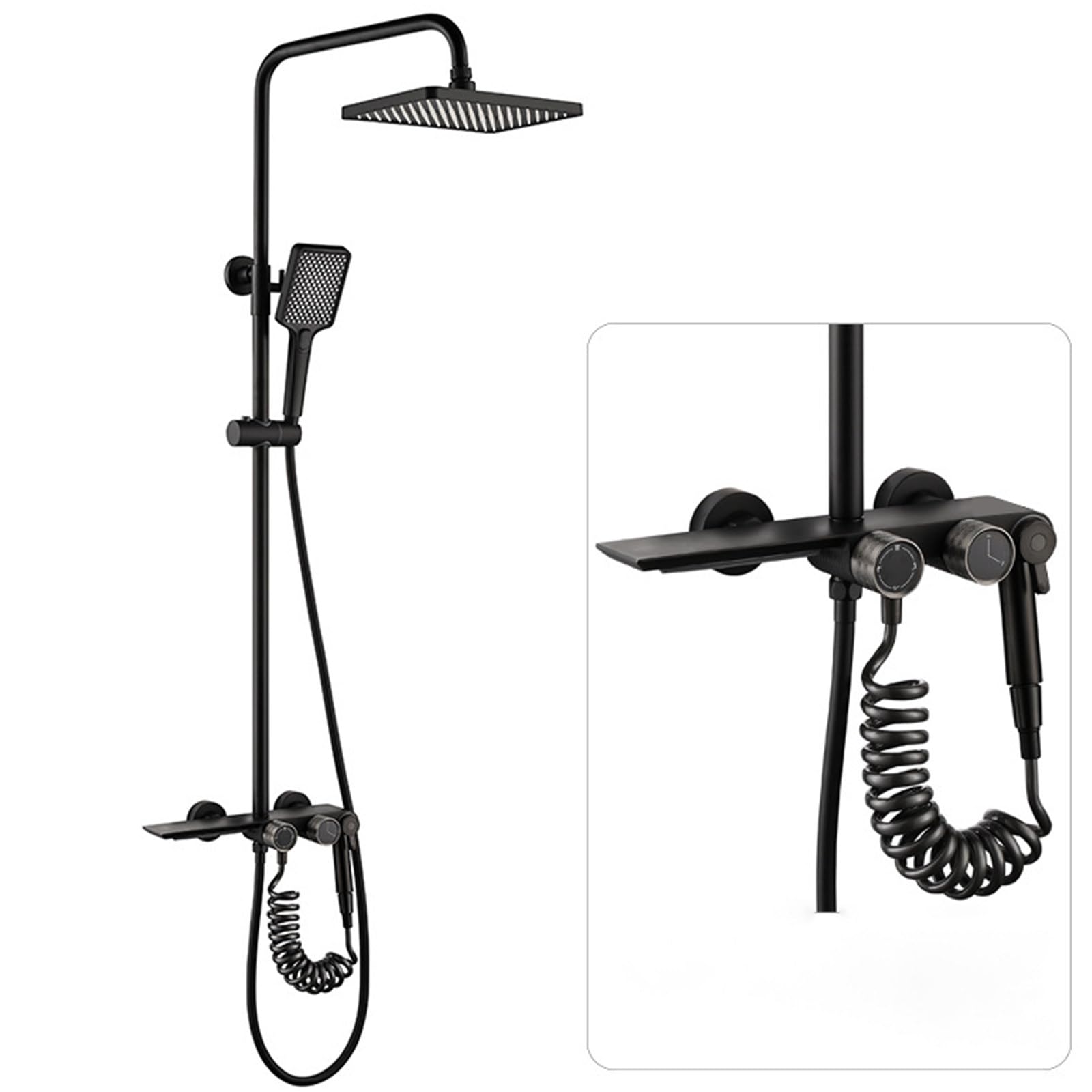 SWENEEN Handheld Showershower Valves With Shower Head,4 Functions Shower System,Adjustable Hot And Cold Shower Faucet Set,Wall Mounted Rain Shower System,Height Adjustable Shower,Black