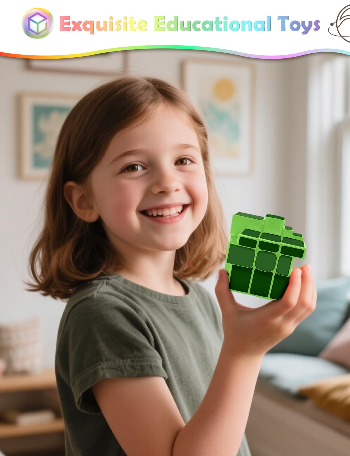 ROXENDA Mirror Cube di Velocità 3x3x3 Irregolare Bianca Cubo Puzzle Twisty Box Puzzle Giocattolo Sequenziale Divertente (verde)
