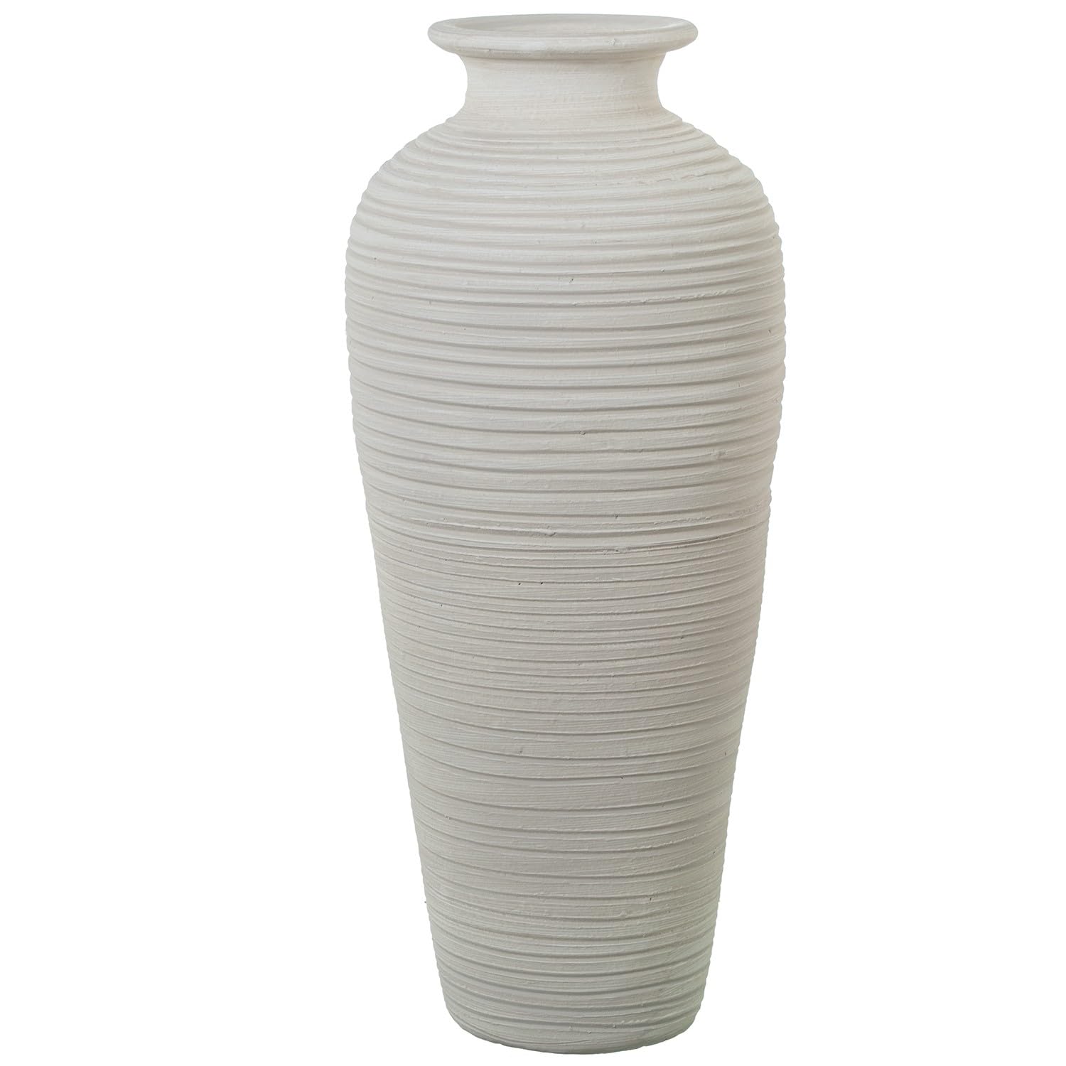 DRW Jarron de Suelo de Ceramica Ondulado en Blanco Mate 30x30x70cm