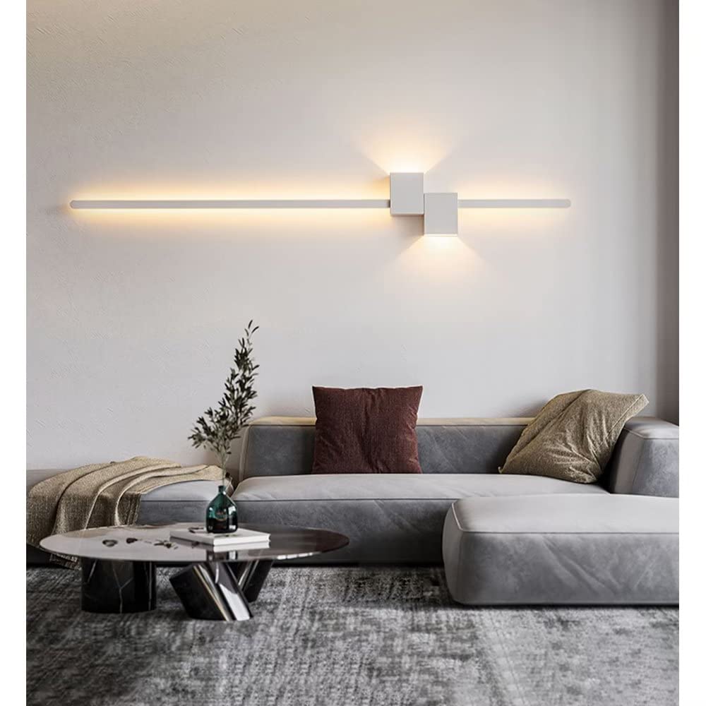 SIBEG Minimalist White Linear Wall Lights Simple Long Strip Wall Lamp Warm White 3000K Acrylic Wall Mount Lighting for Bedroom Bedside Living Room Hallway, 92cm