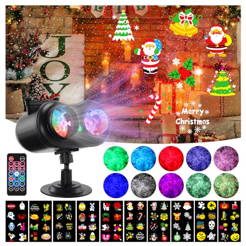 HAKUTA Halloween Weihnachts Laserprojektor Lichter 3-in-1 Wellen Ozean Effekt LED Projektor mit 10 Dias/80 HD-Mustern für Weihnachten Neujahr Geburtstag Halloween Thanksgiving-Dekoration