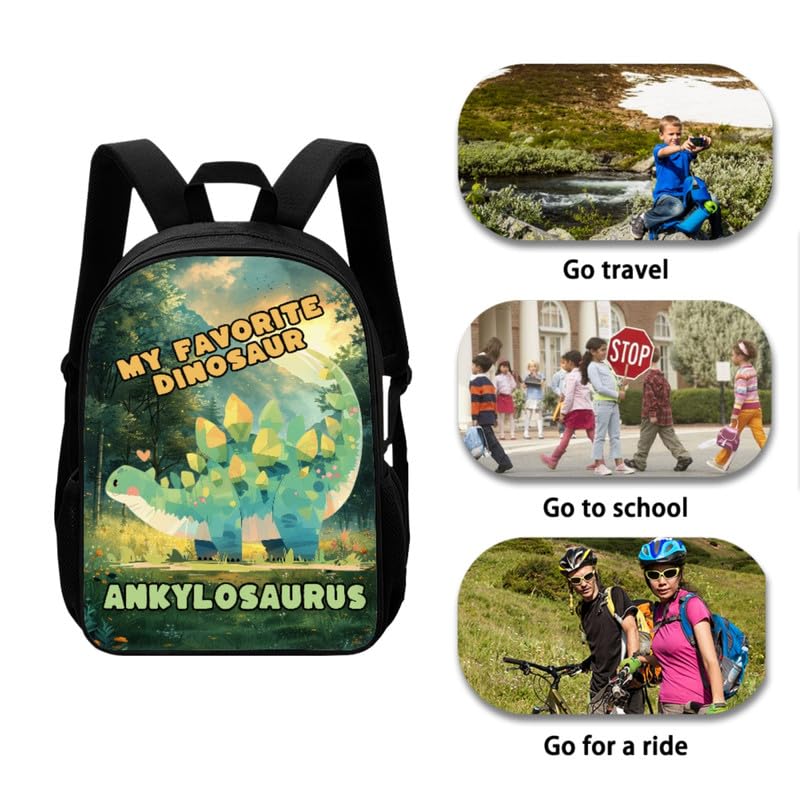 Ankylosaurus Forest Sunrise Backpack for Boys with Cute Dinosaur Hand Drawing Lunch Box Set Elementary Kids Bookbag with Lunch Bag/Rucksack Primary School Kids Pencil Box3