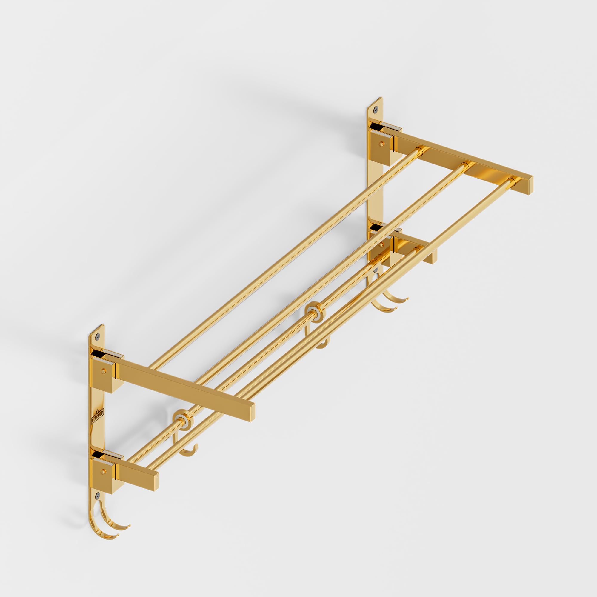 Gold Towel Rack - Wall Mounted Shelf with Hooks -6
